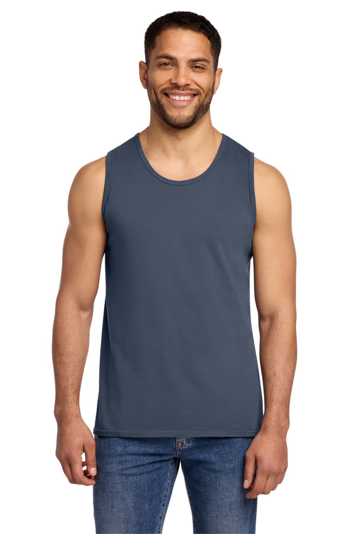Custom logo Port & Co® Beach Wash® Garment-Dyed Tank.  PC099TT in Denim Blue
