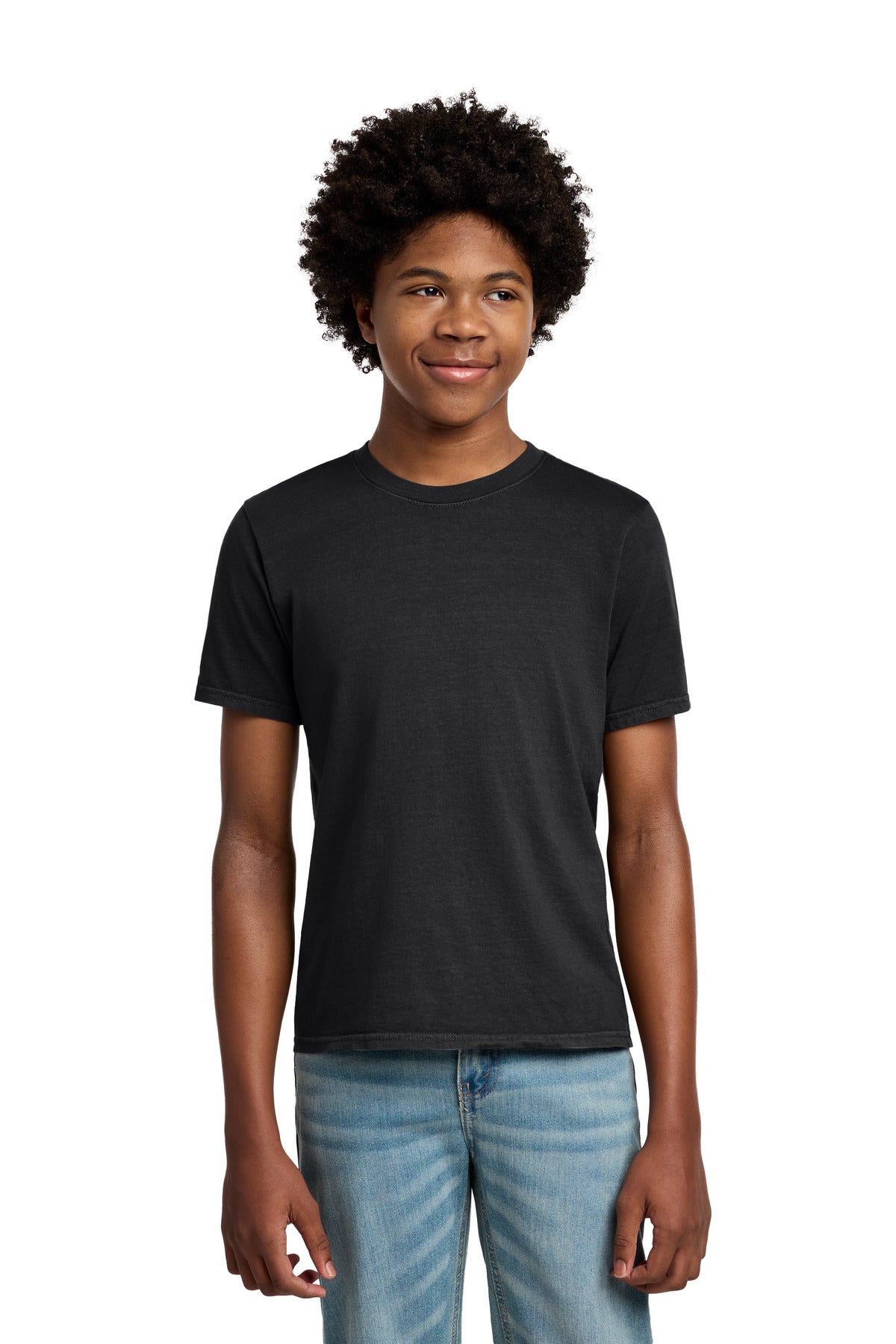 Custom logo Port & Co® Youth Beach Wash® Garment-Dyed Tee. PC099Y in Black