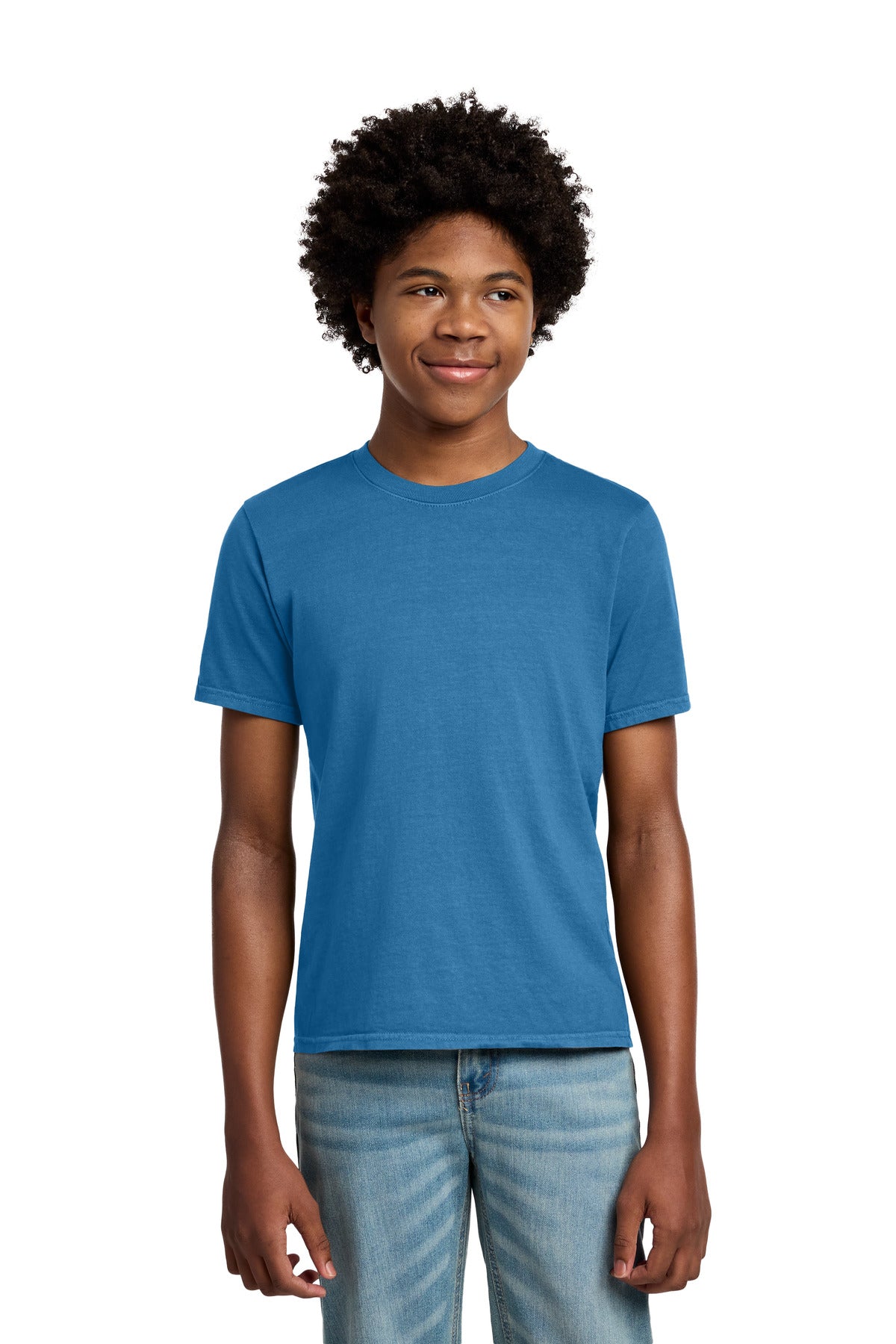 Custom logo Port & Co® Youth Beach Wash® Garment-Dyed Tee. PC099Y in Blue Moon