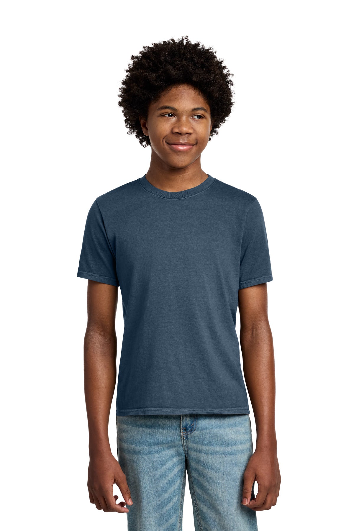 Custom logo Port & Co® Youth Beach Wash® Garment-Dyed Tee. PC099Y in Denim Blue