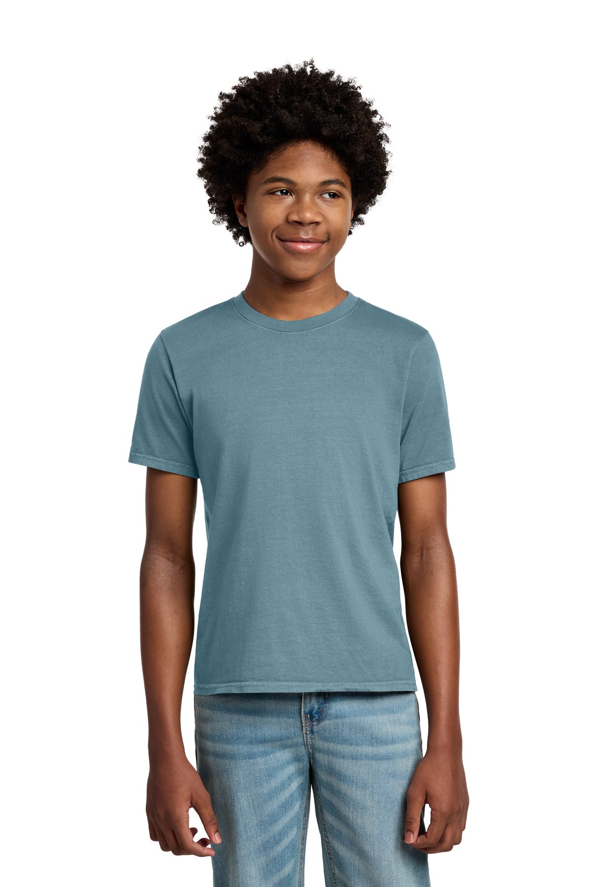 Custom logo Port & Co® Youth Beach Wash® Garment-Dyed Tee. PC099Y in Mist