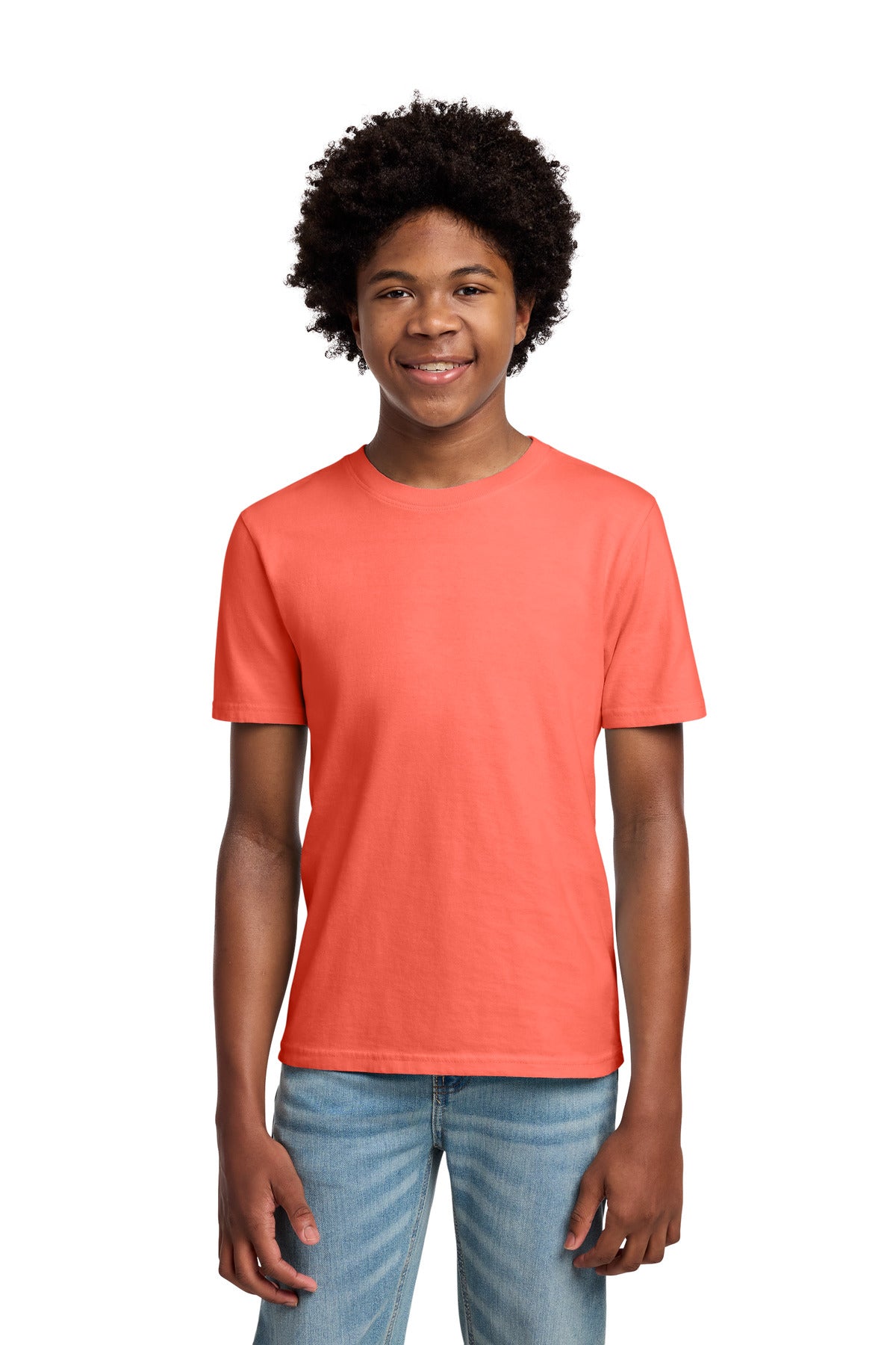 Custom logo Port & Co® Youth Beach Wash® Garment-Dyed Tee. PC099Y in Neon Coral