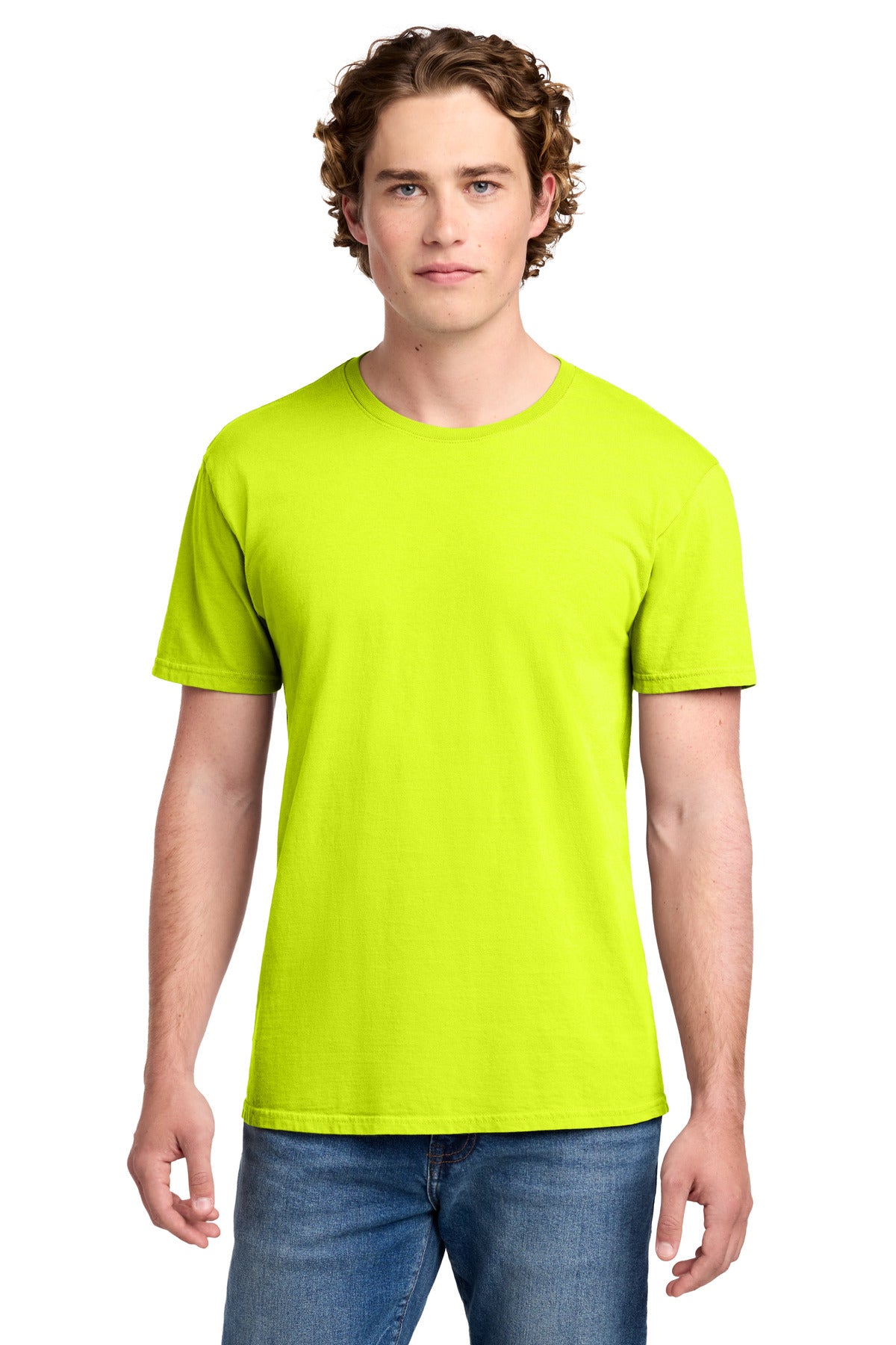 Custom logo Port & Co® Beach Wash® Garment-Dyed Tee. PC099 in Neon Yellow