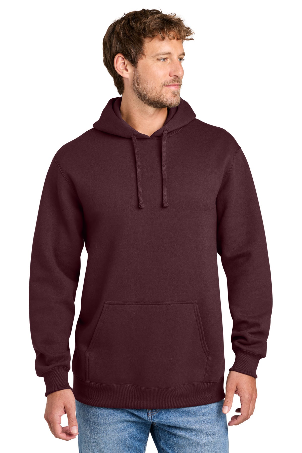 Custom logo Port & Co® Foundation Fleece Pullover Hooded Sweatshirt PC107H in Athletic Maroon