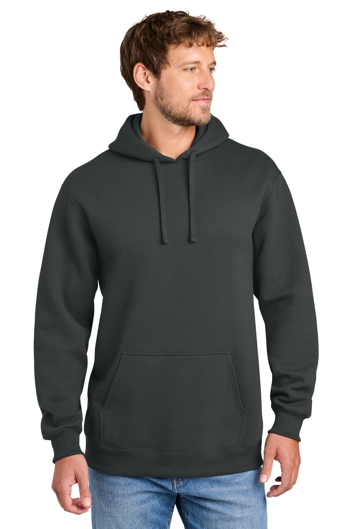 Custom logo Port & Co® Foundation Fleece Pullover Hooded Sweatshirt PC107H in Coal Grey