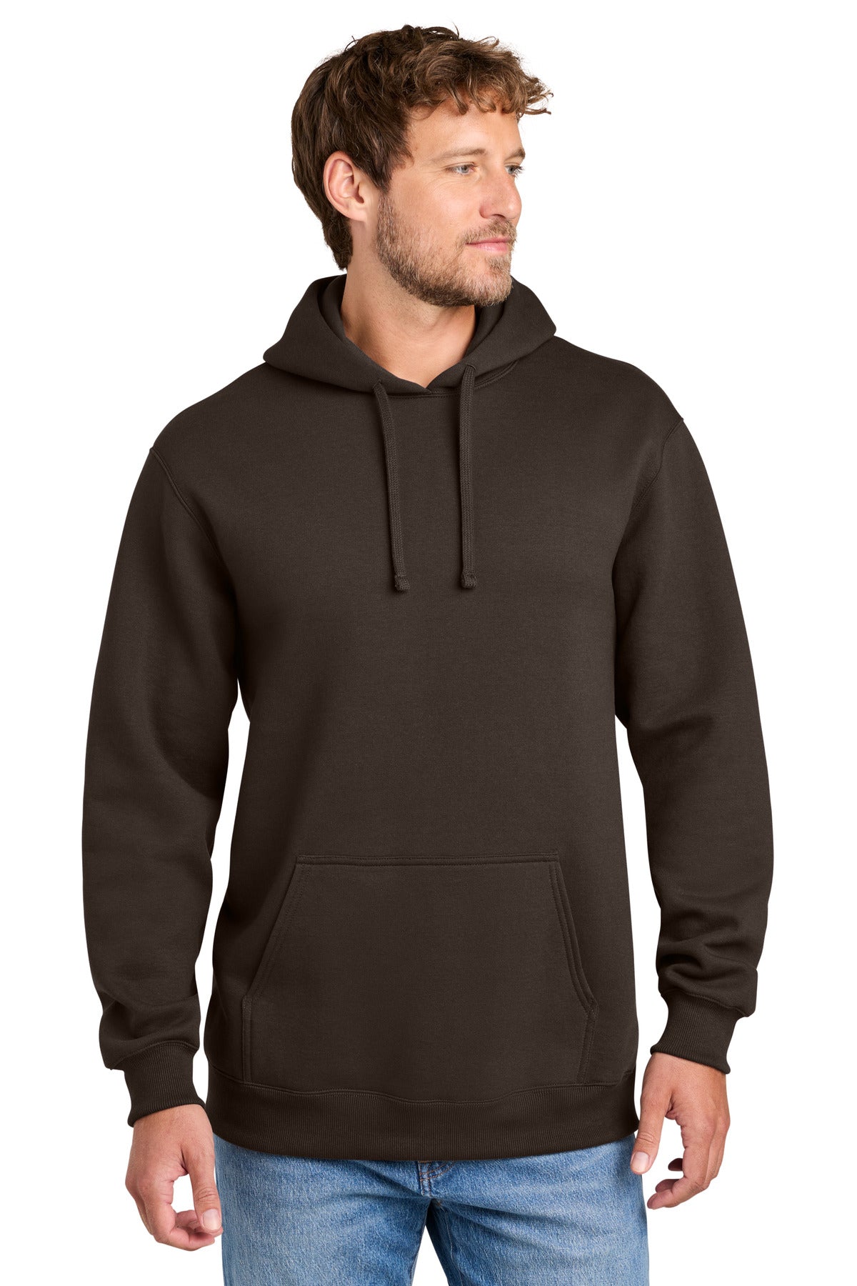 Custom logo Port & Co® Foundation Fleece Pullover Hooded Sweatshirt PC107H in Dark Chocolate Brown