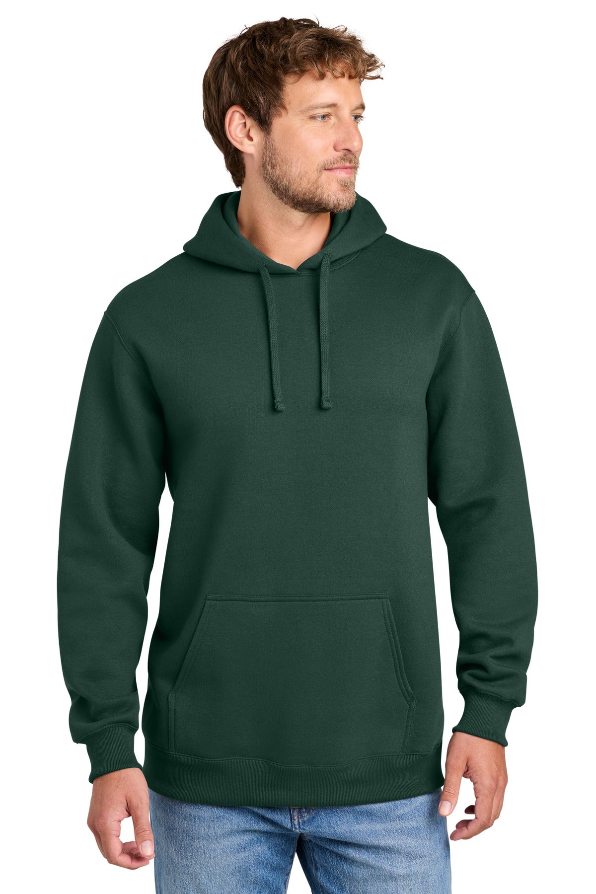 Custom logo Port & Co® Foundation Fleece Pullover Hooded Sweatshirt PC107H in Dark Green