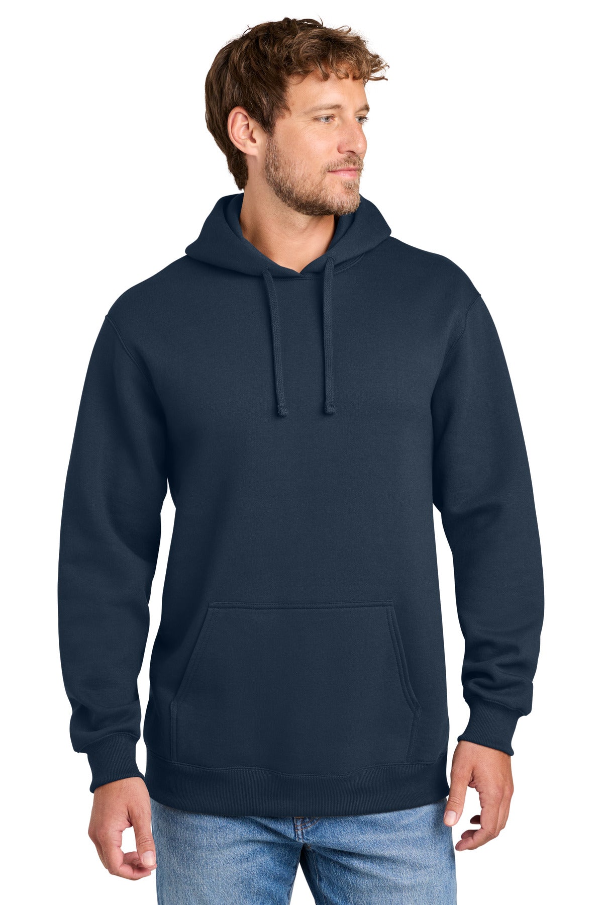 Custom logo Port & Co® Foundation Fleece Pullover Hooded Sweatshirt PC107H in Deep Navy