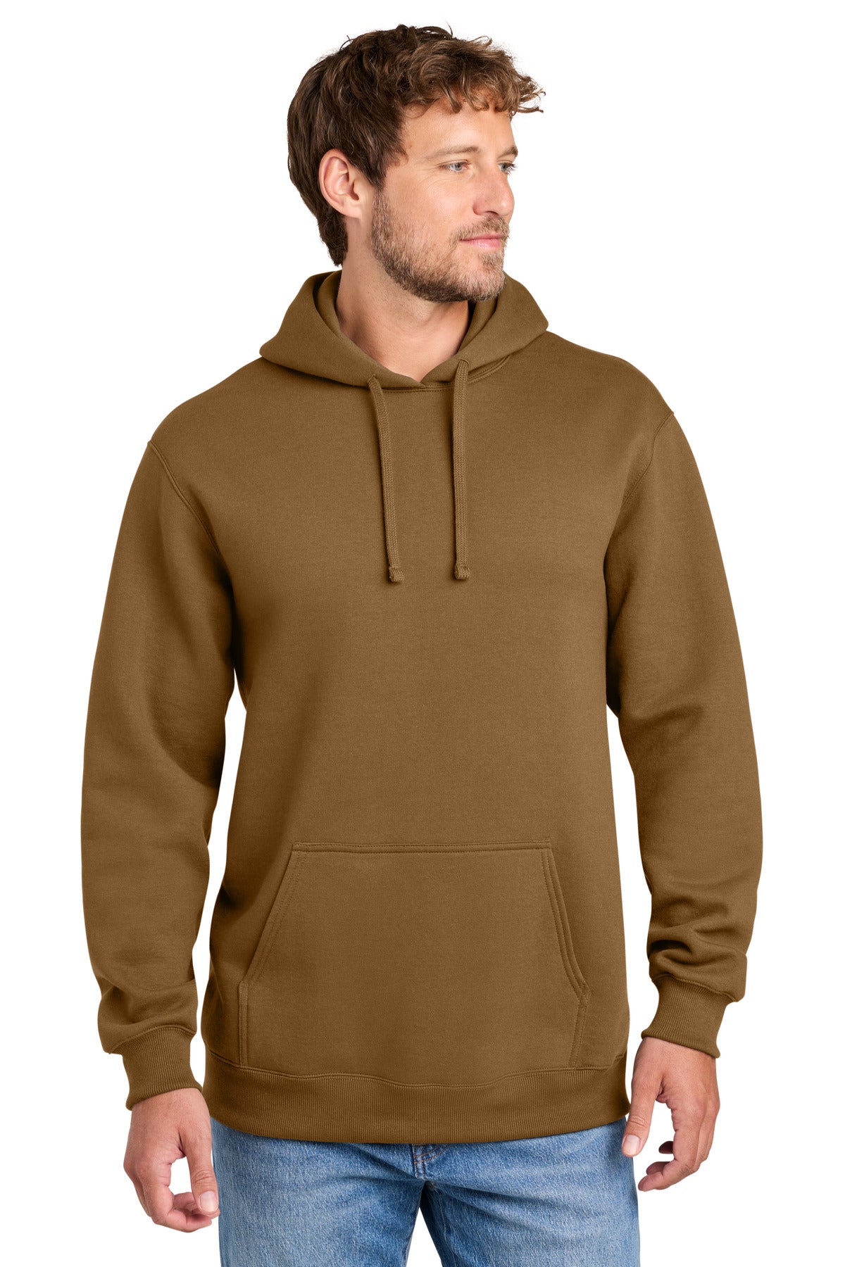 Custom logo Port & Co® Foundation Fleece Pullover Hooded Sweatshirt PC107H in Duck Brown