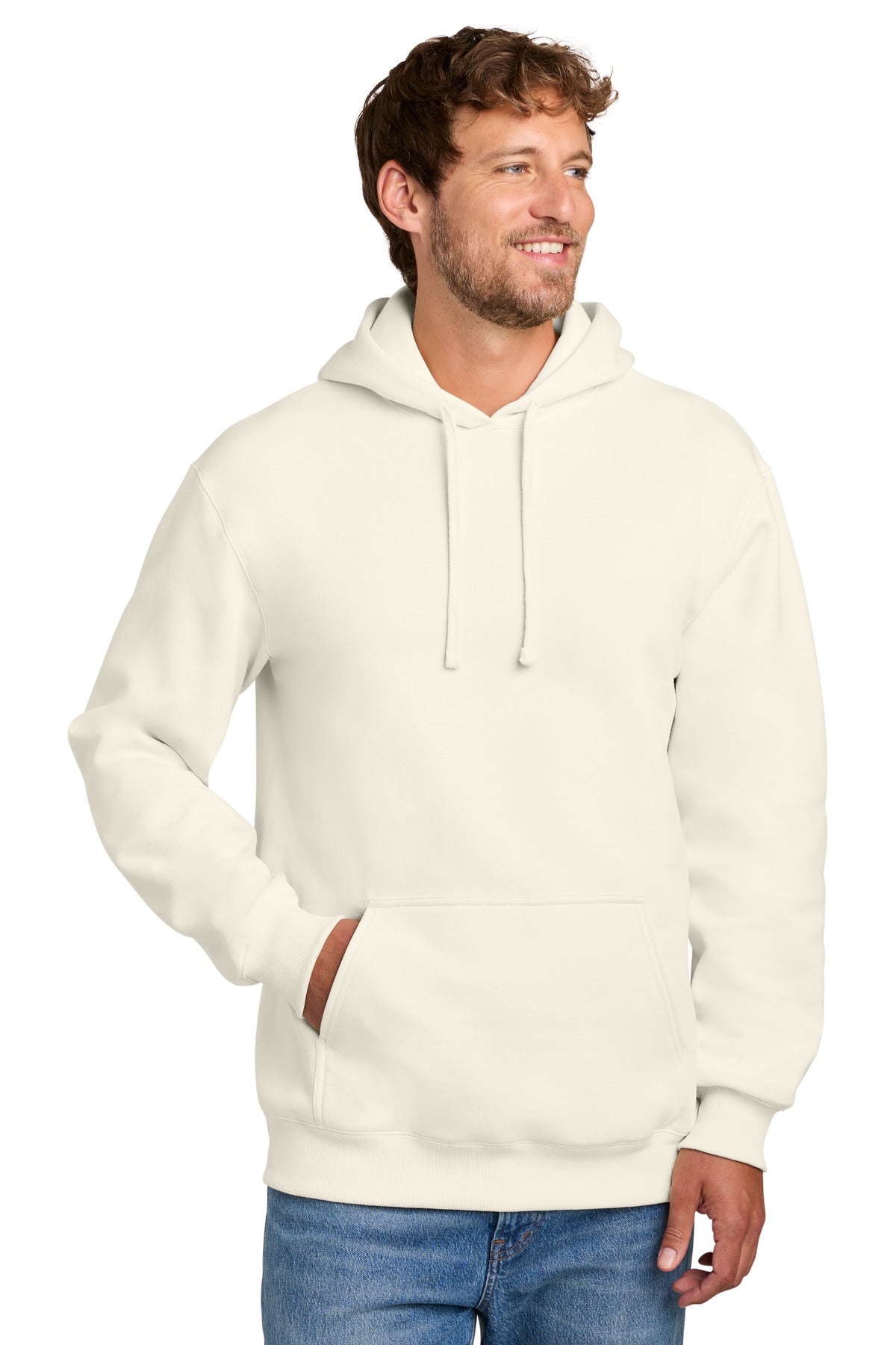 Custom logo Port & Co® Foundation Fleece Pullover Hooded Sweatshirt PC107H in Ivory