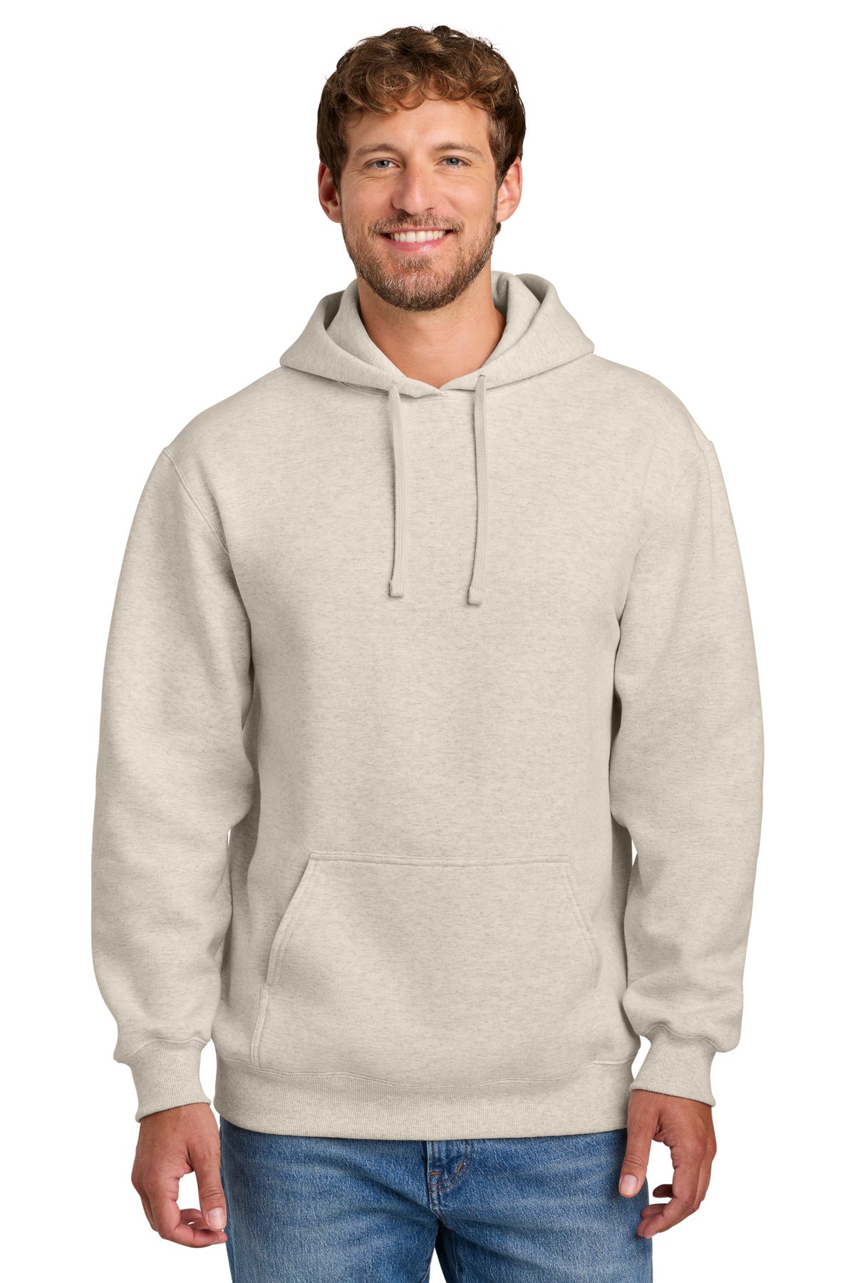 Custom logo Port & Co® Foundation Fleece Pullover Hooded Sweatshirt PC107H in Oatmeal Heather