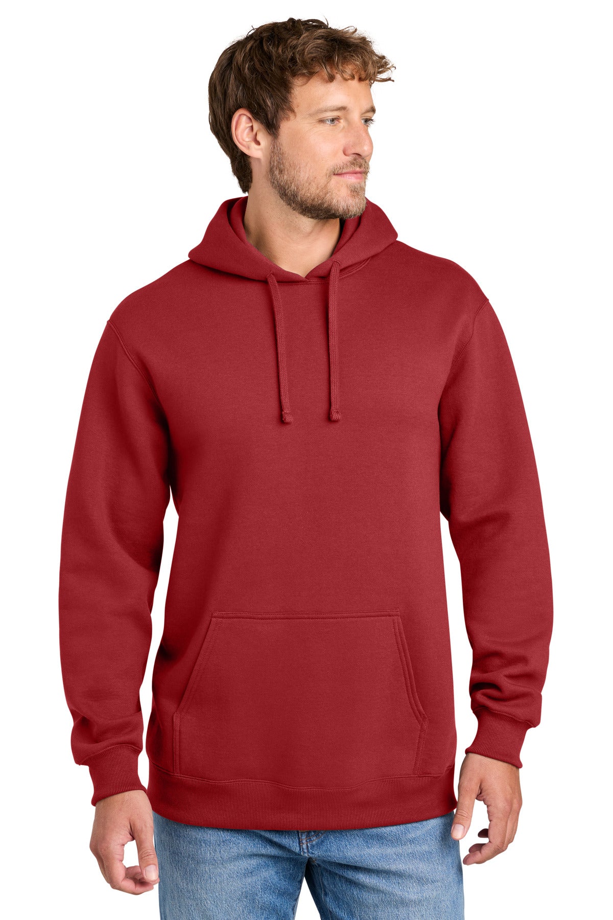 Custom logo Port & Co® Foundation Fleece Pullover Hooded Sweatshirt PC107H in Rich Red