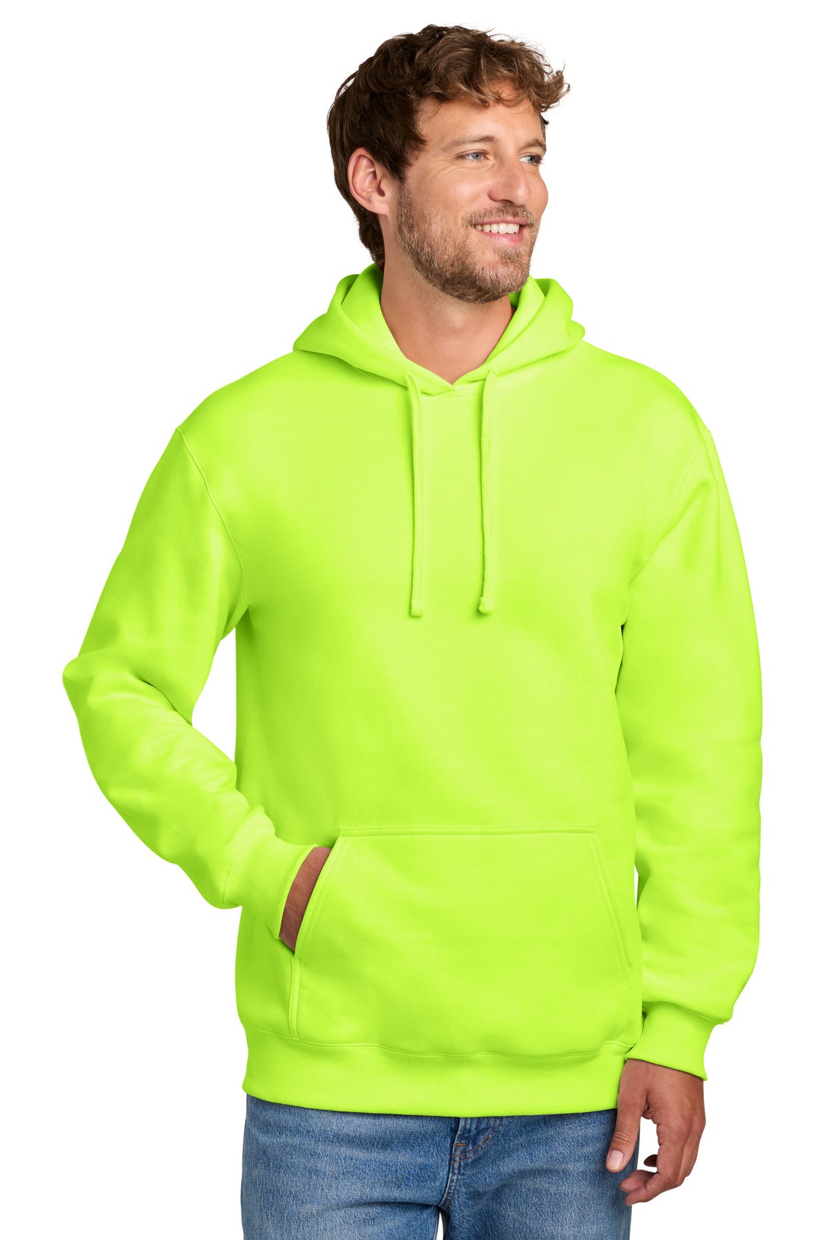 Custom logo Port & Co® Foundation Fleece Pullover Hooded Sweatshirt PC107H in S. Green