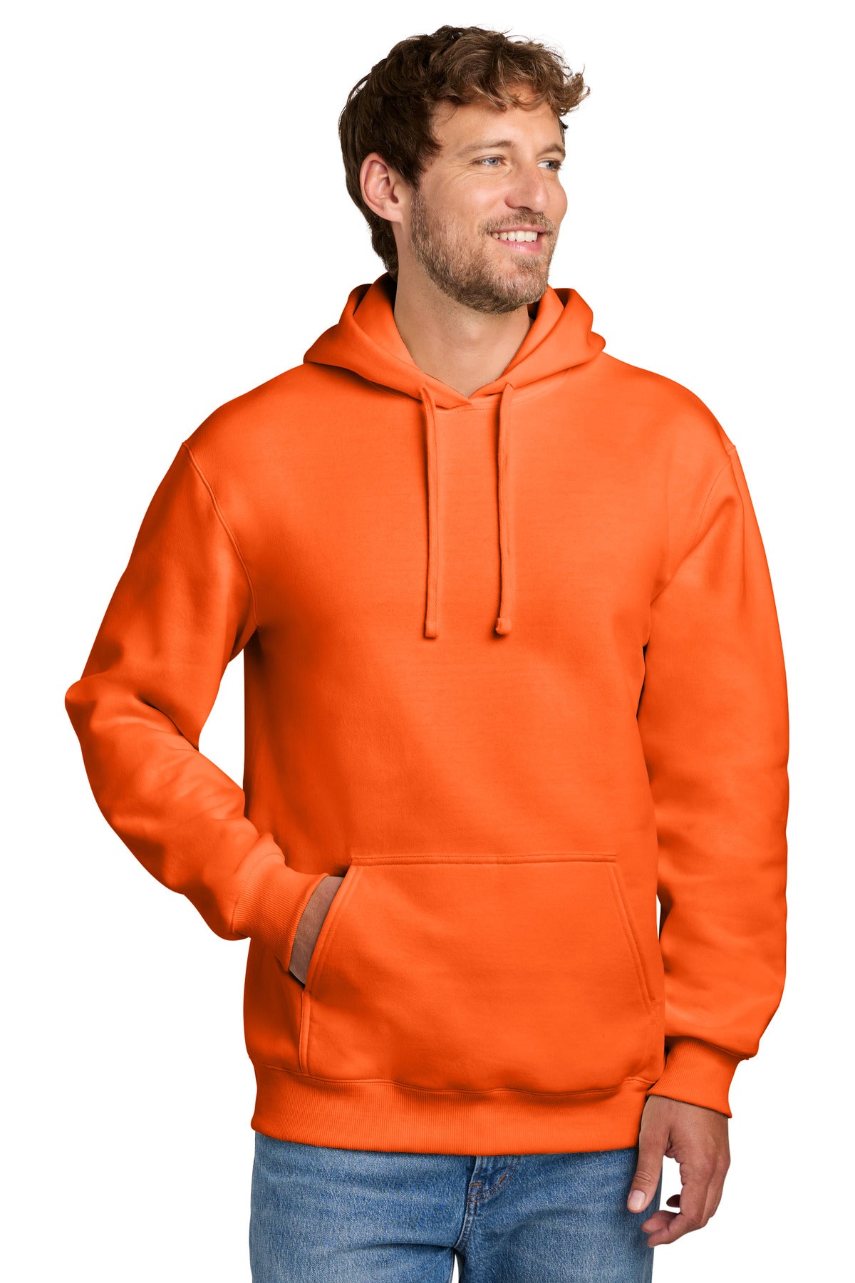 Custom logo Port & Co® Foundation Fleece Pullover Hooded Sweatshirt PC107H in S. Orange