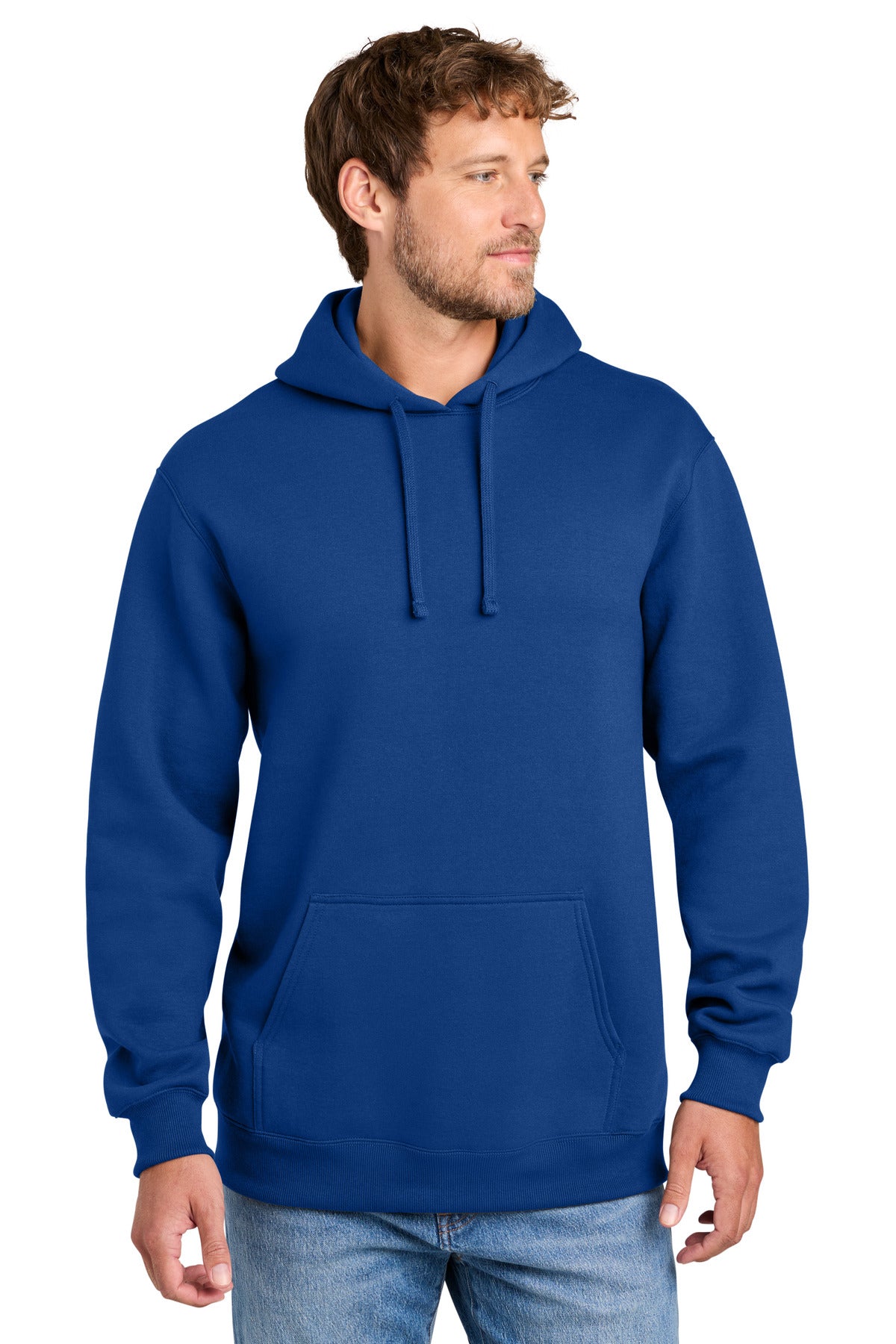 Custom logo Port & Co® Foundation Fleece Pullover Hooded Sweatshirt PC107H in True Royal