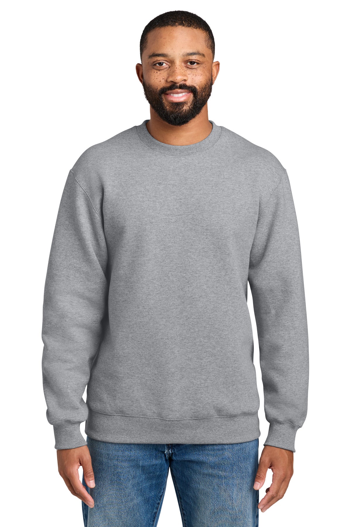 Custom logo Port & Co® Foundation Fleece Pullover Crewneck Sweatshirt PC107 in Athletic Heather
