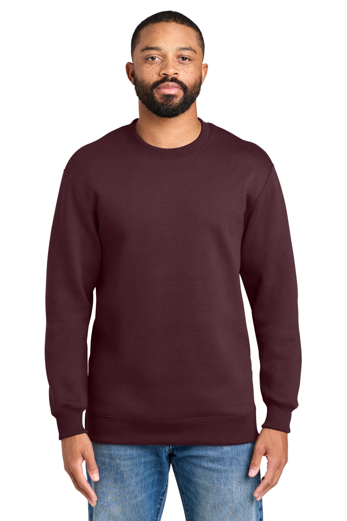 Custom logo Port & Co® Foundation Fleece Pullover Crewneck Sweatshirt PC107 in Athletic Maroon