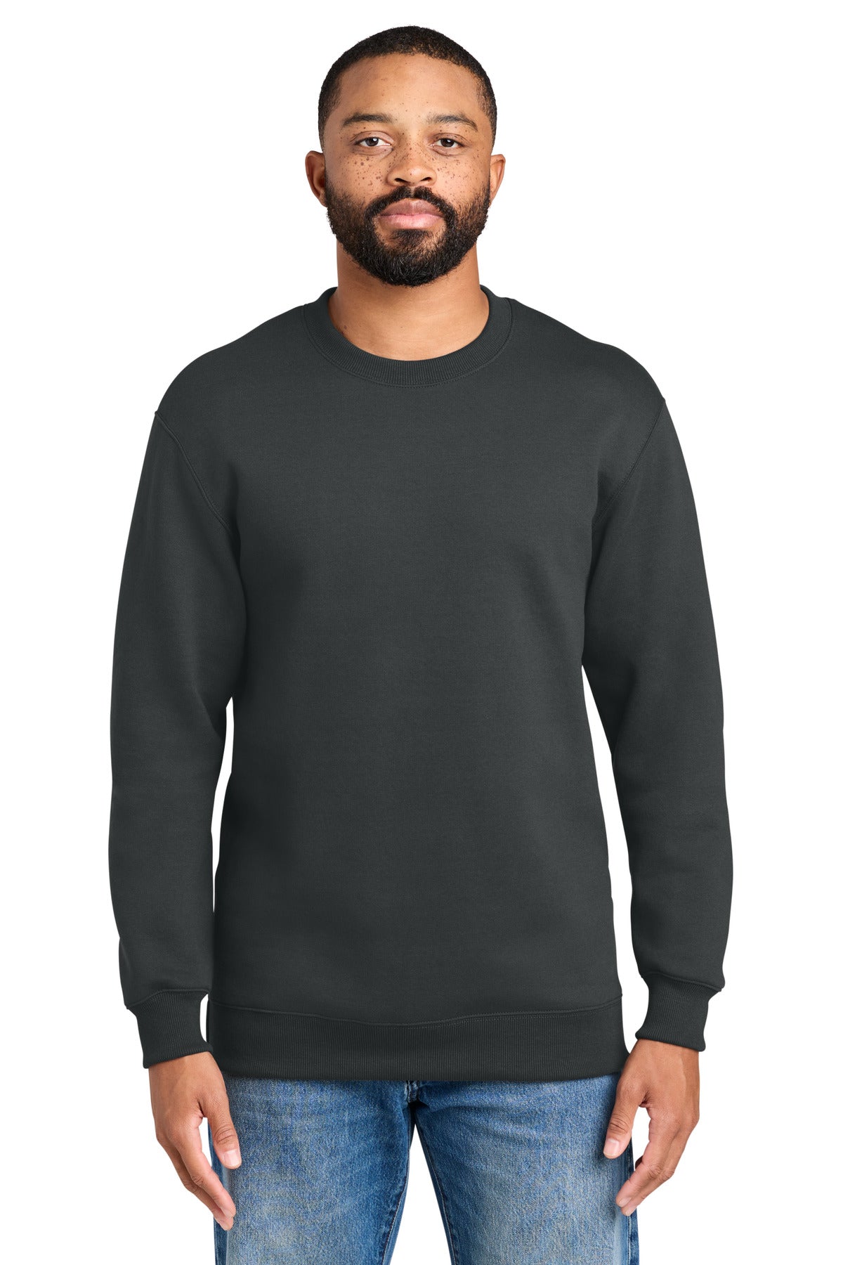 Custom logo Port & Co® Foundation Fleece Pullover Crewneck Sweatshirt PC107 in Coal Grey