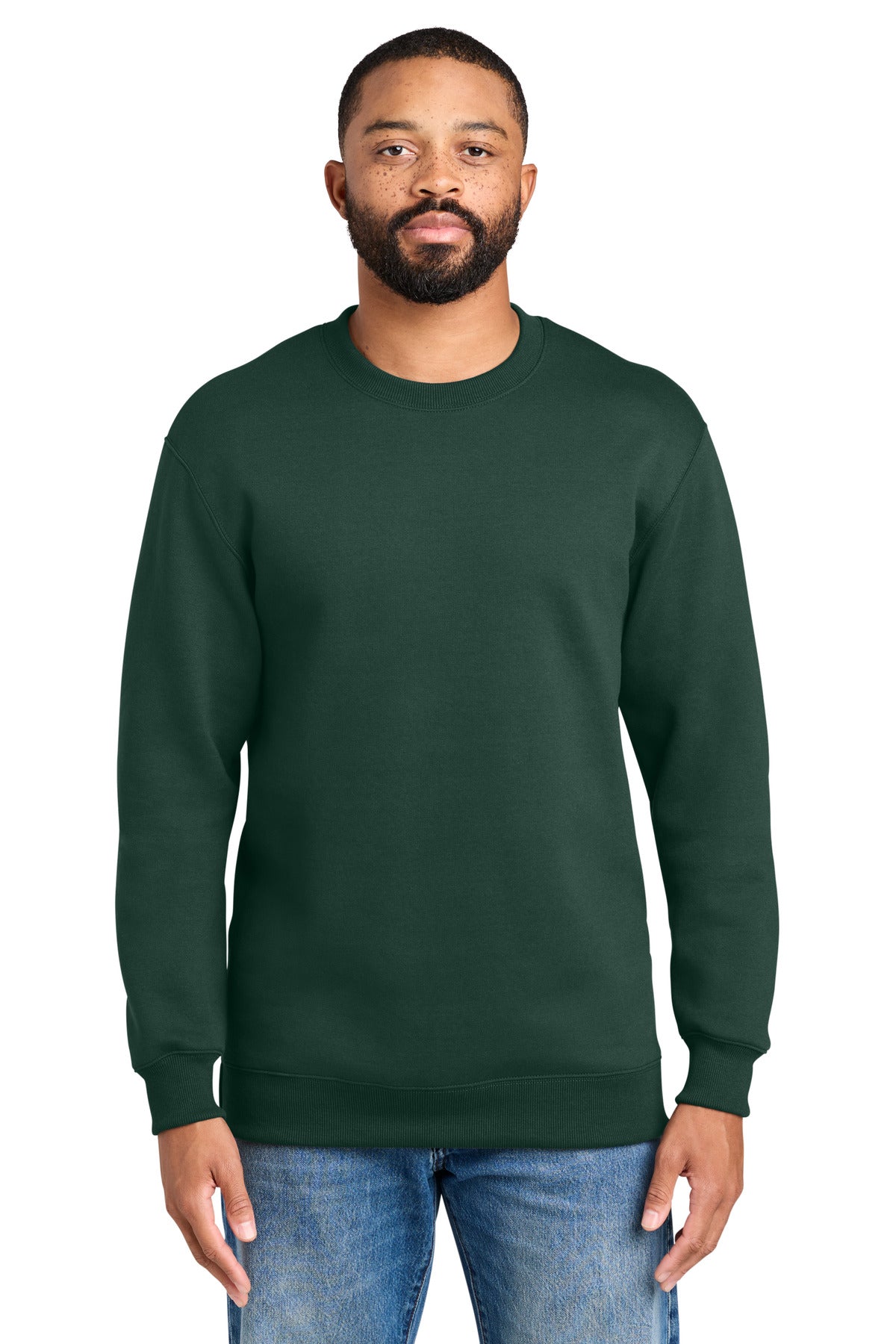 Custom logo Port & Co® Foundation Fleece Pullover Crewneck Sweatshirt PC107 in Dark Green