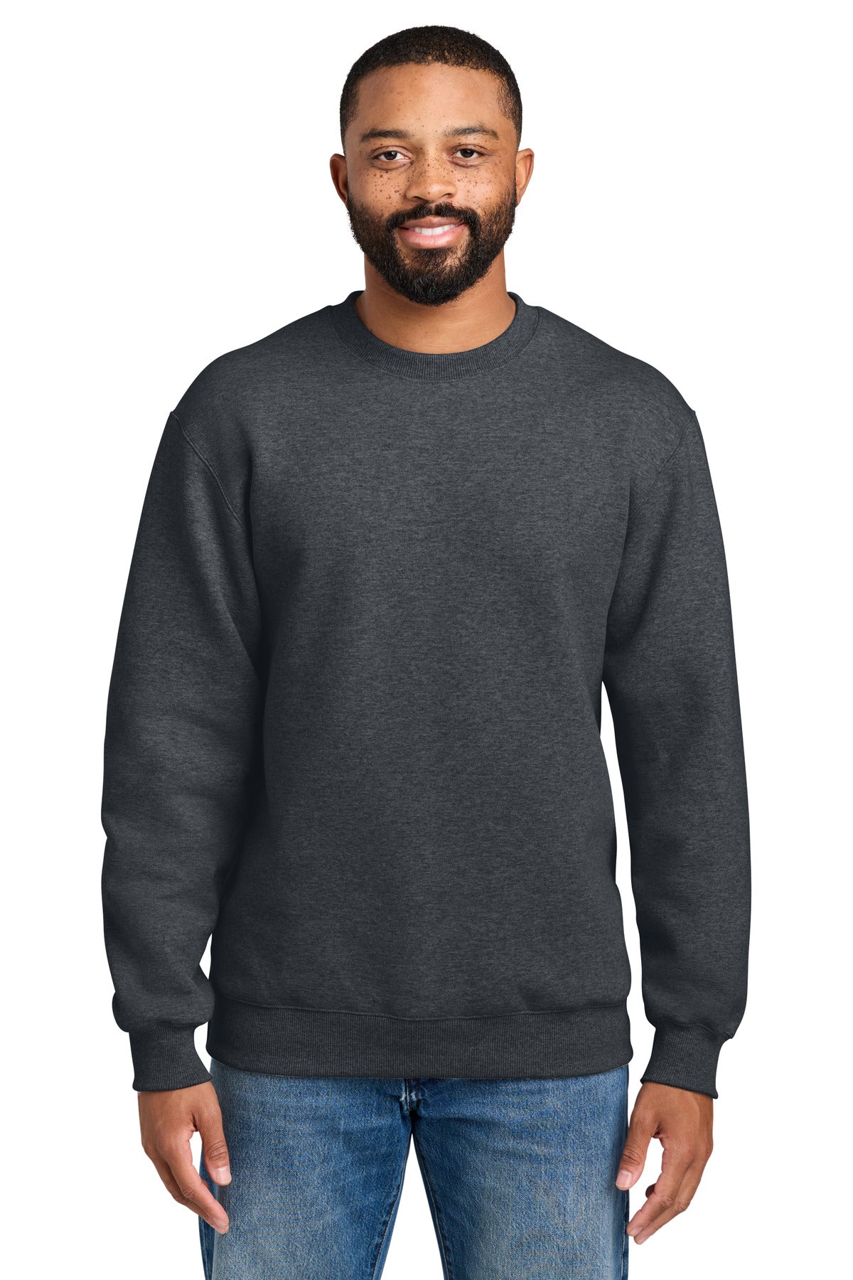 Custom logo Port & Co® Foundation Fleece Pullover Crewneck Sweatshirt PC107 in Dark Heather Grey