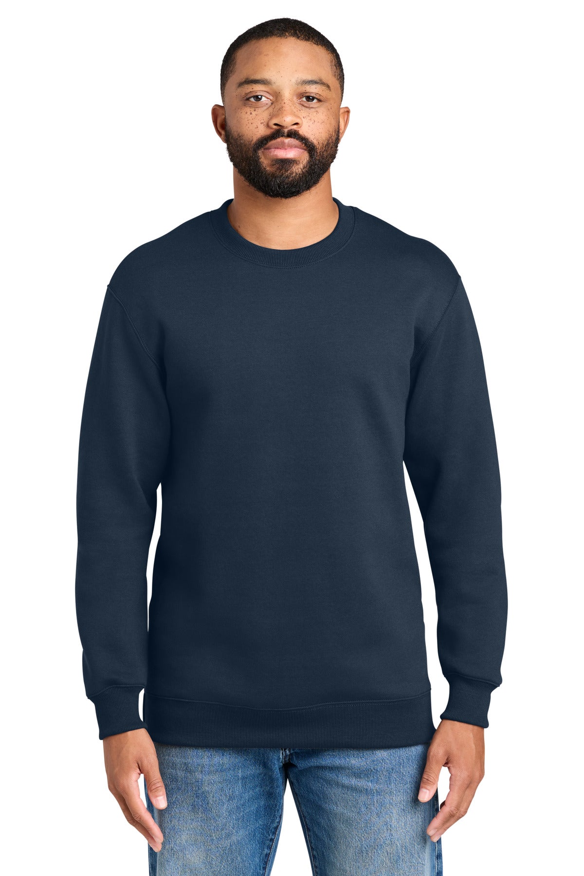 Custom logo Port & Co® Foundation Fleece Pullover Crewneck Sweatshirt PC107 in Deep Navy