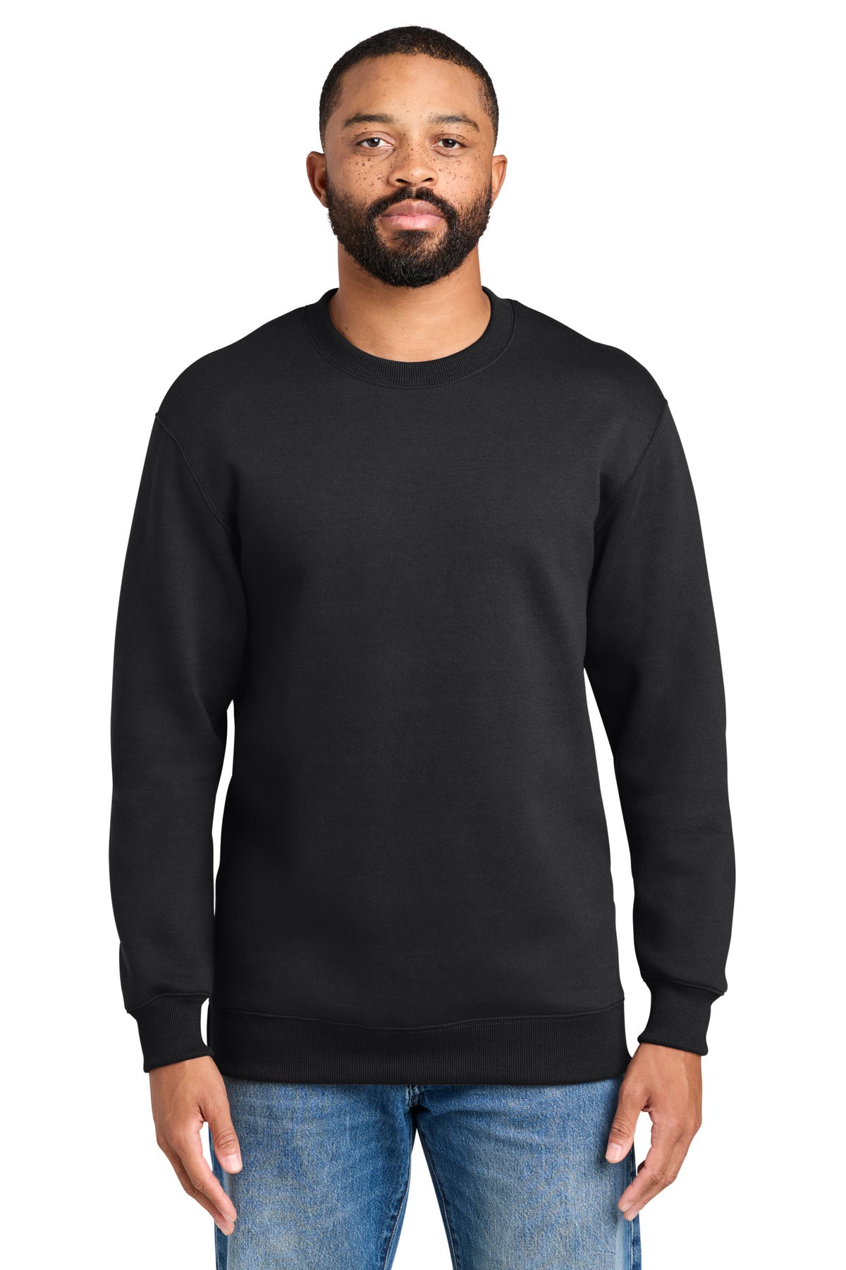 Custom logo Port & Co® Foundation Fleece Pullover Crewneck Sweatshirt PC107 in Jet Black