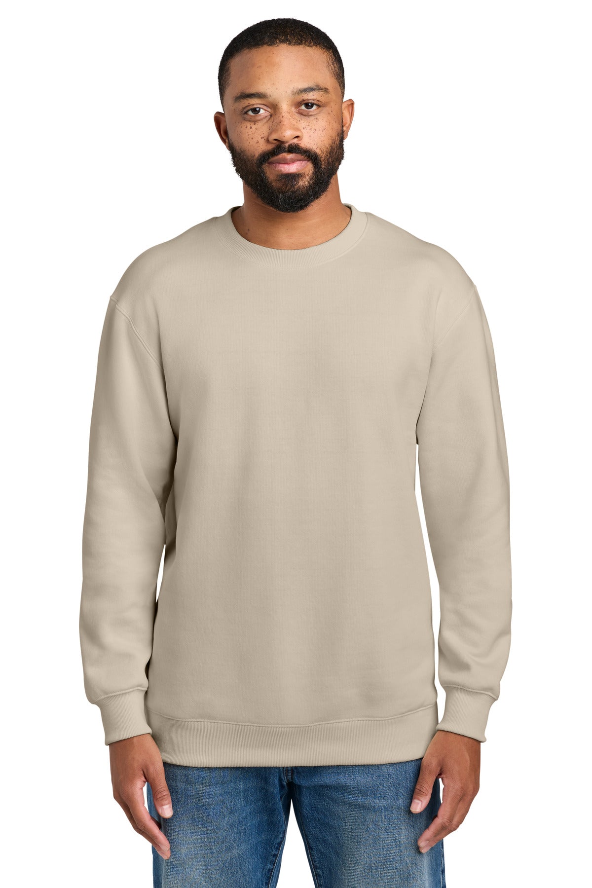 Custom logo Port & Co® Foundation Fleece Pullover Crewneck Sweatshirt PC107 in Light Sand
