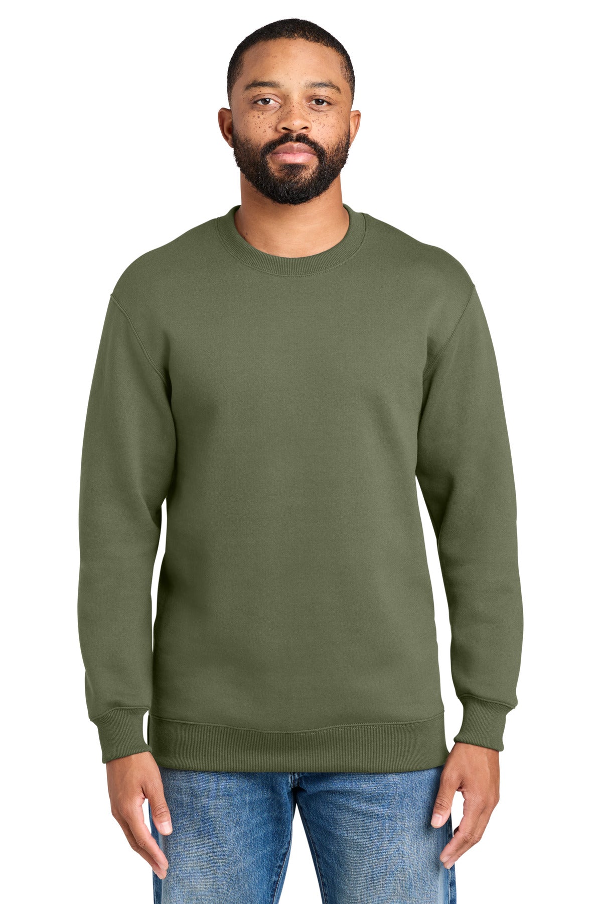 Custom logo Port & Co® Foundation Fleece Pullover Crewneck Sweatshirt PC107 in Olive Drab Green