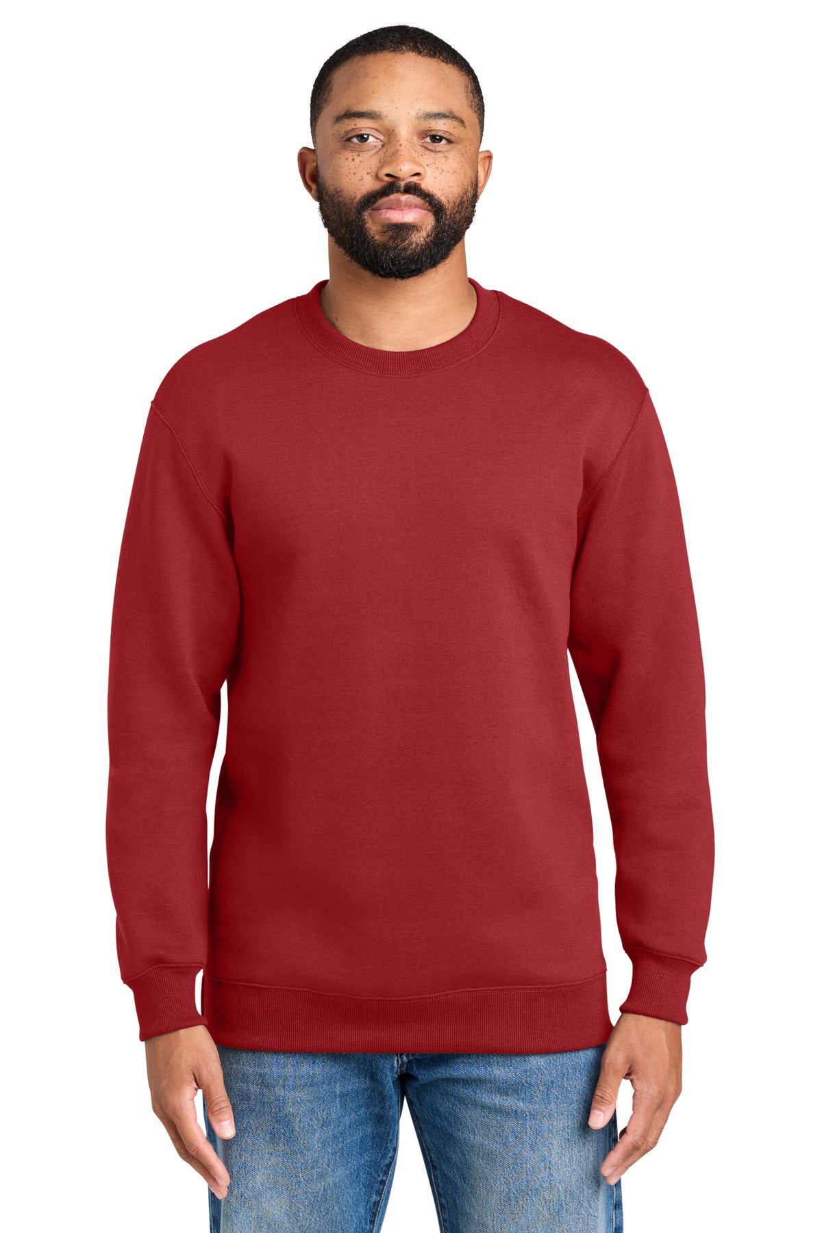 Custom logo Port & Co® Foundation Fleece Pullover Crewneck Sweatshirt PC107 in Rich Red