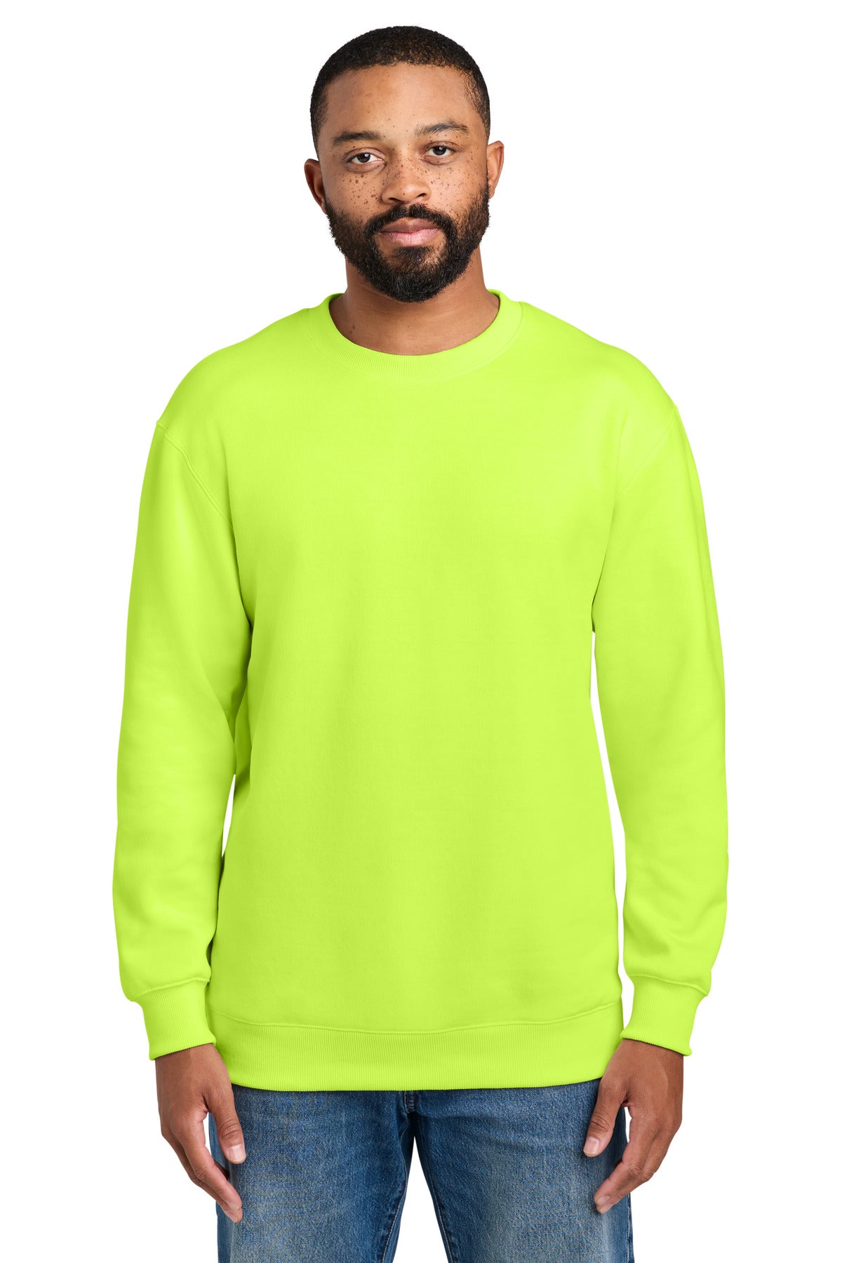Custom logo Port & Co® Foundation Fleece Pullover Crewneck Sweatshirt PC107 in S. Green