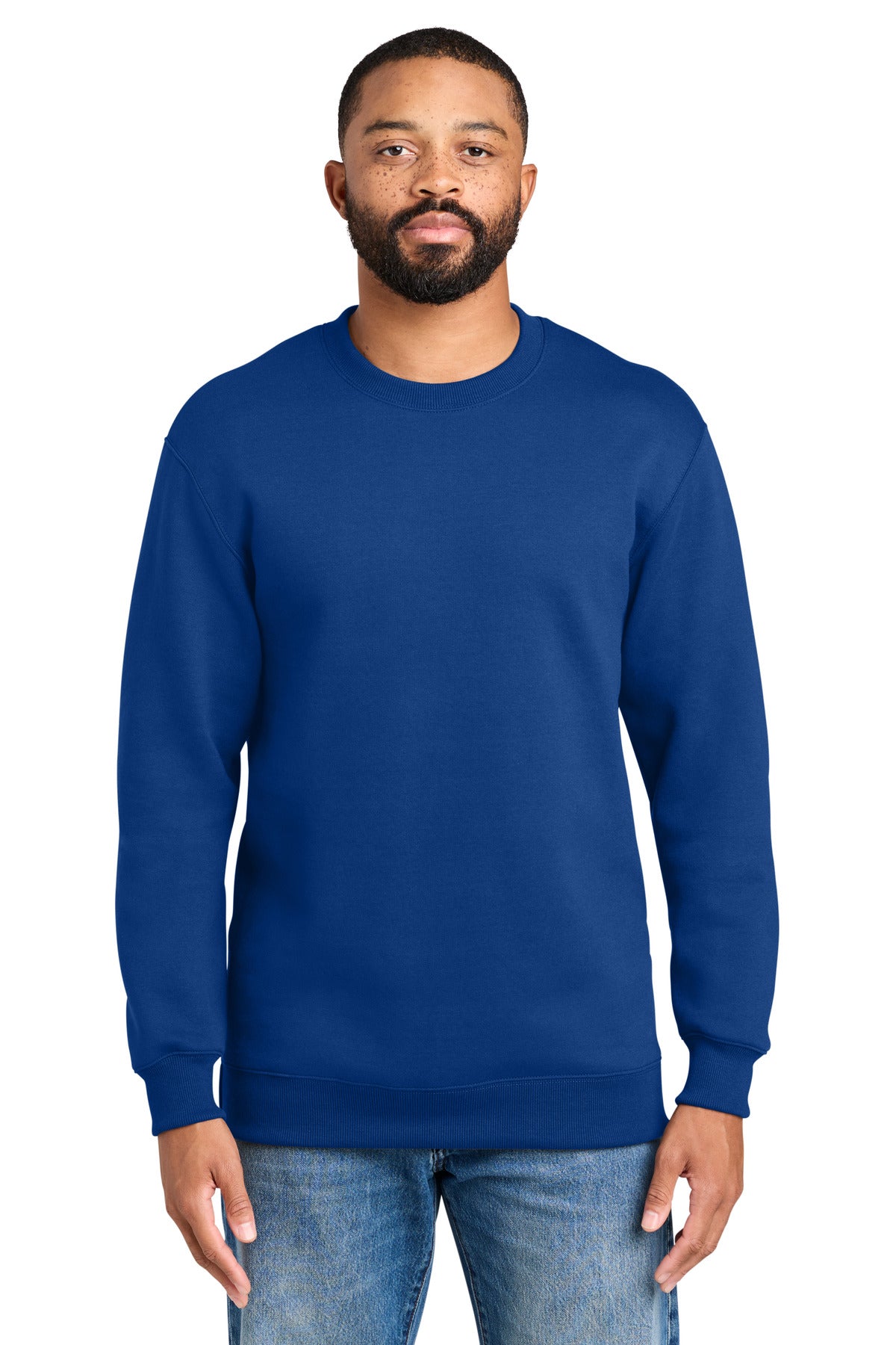 Custom logo Port & Co® Foundation Fleece Pullover Crewneck Sweatshirt PC107 in True Royal