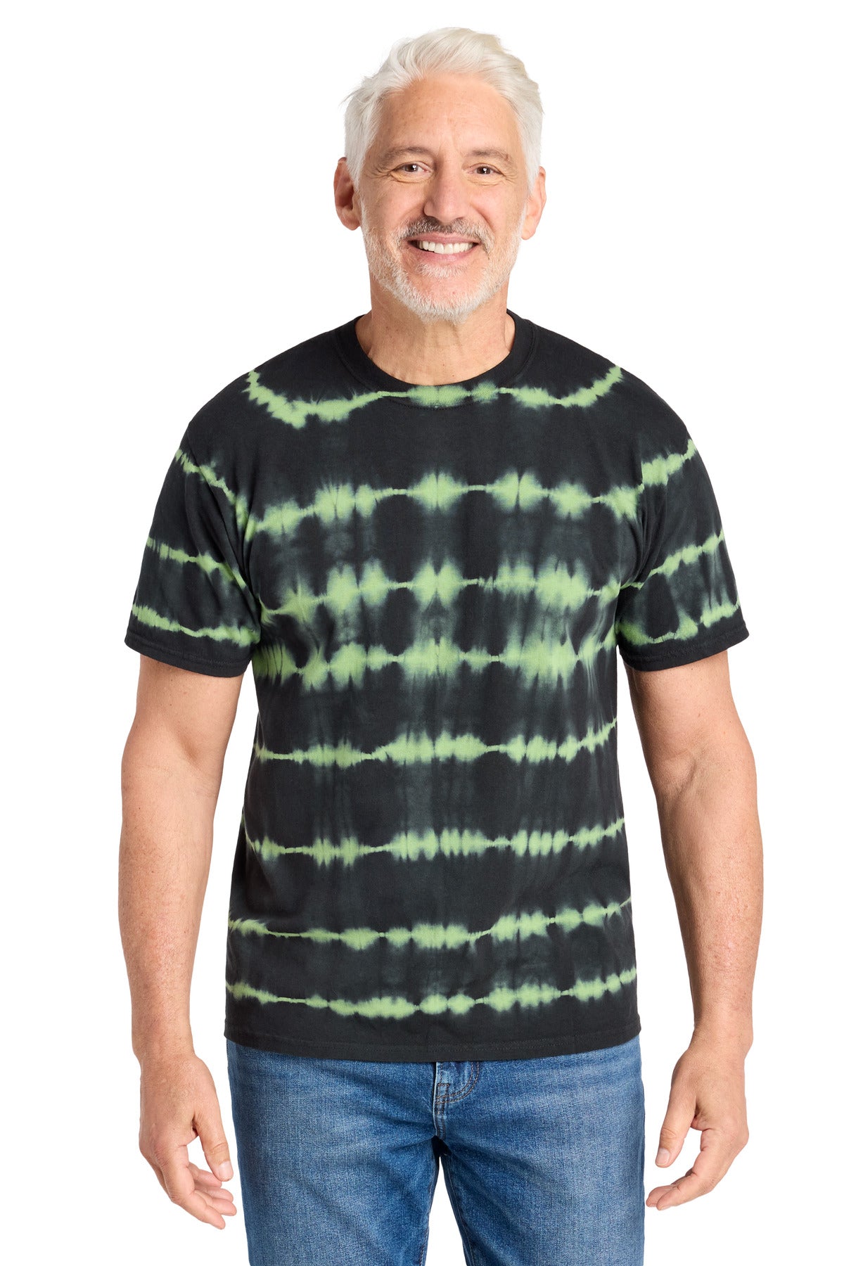 Custom logo Port & Co® Allover Stripe Tie-Dye Tee PC142 in Green Tea/ Black