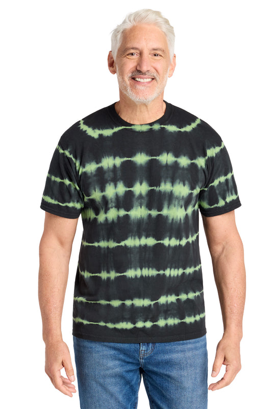 Custom logo Port & Co® Allover Stripe Tie-Dye Tee PC142 in Green Tea/ Black