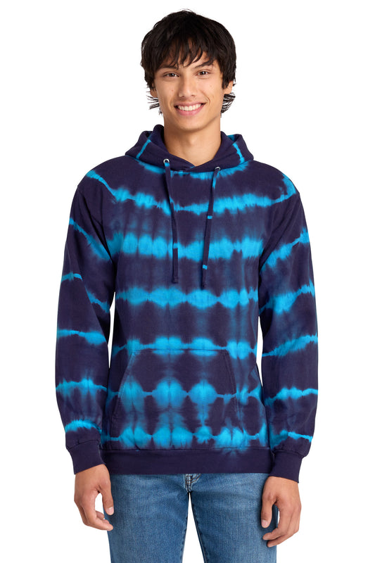 Custom logo Port & Co® Allover Stripe Tie-Dye Fleece PC143 in Turquoise/ Team Navy