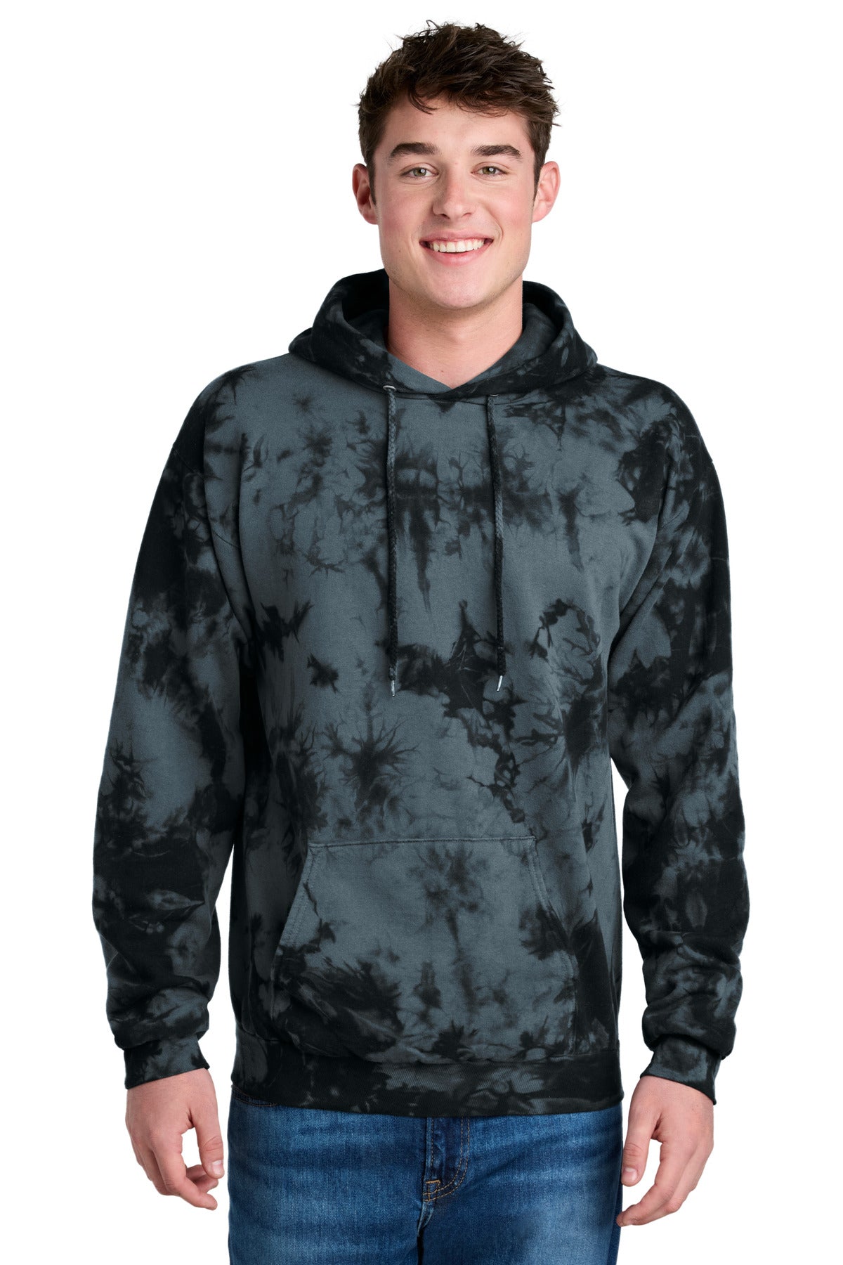 Custom logo Port & Co® Crystal Tie-Dye Pullover Hoodie PC144 in Black
