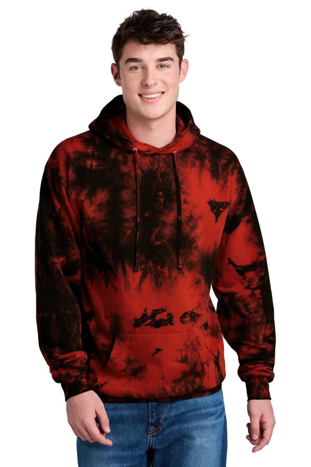 Custom logo Port & Co® Crystal Tie-Dye Pullover Hoodie PC144 in Black/ Red