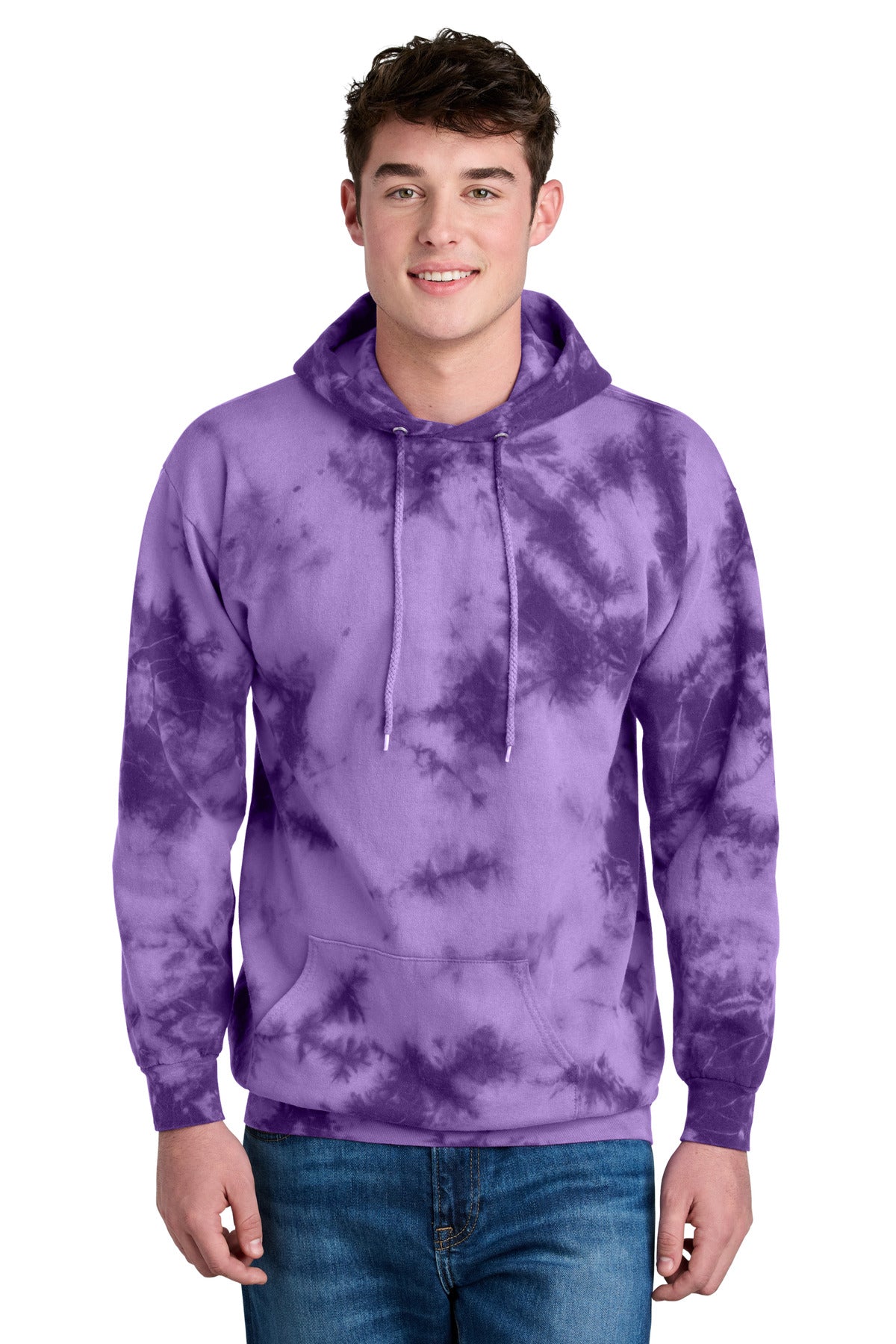 Custom logo Port & Co® Crystal Tie-Dye Pullover Hoodie PC144 in Purple