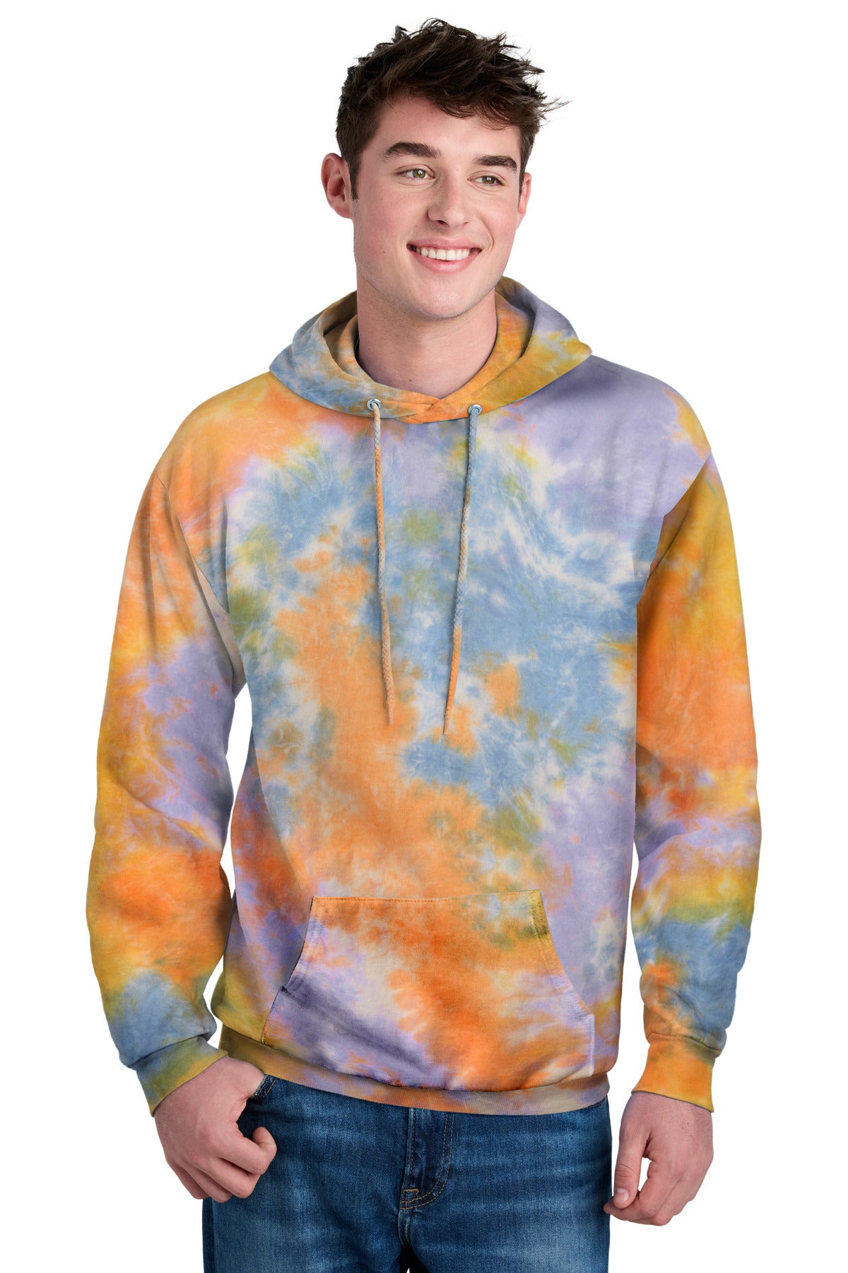 Custom logo Port & Co® Crystal Tie-Dye Pullover Hoodie PC144 in Sherbet Colorburst