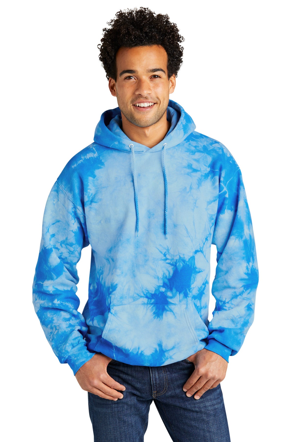 Custom logo Port & Co® Crystal Tie-Dye Pullover Hoodie PC144 in Sky Blue