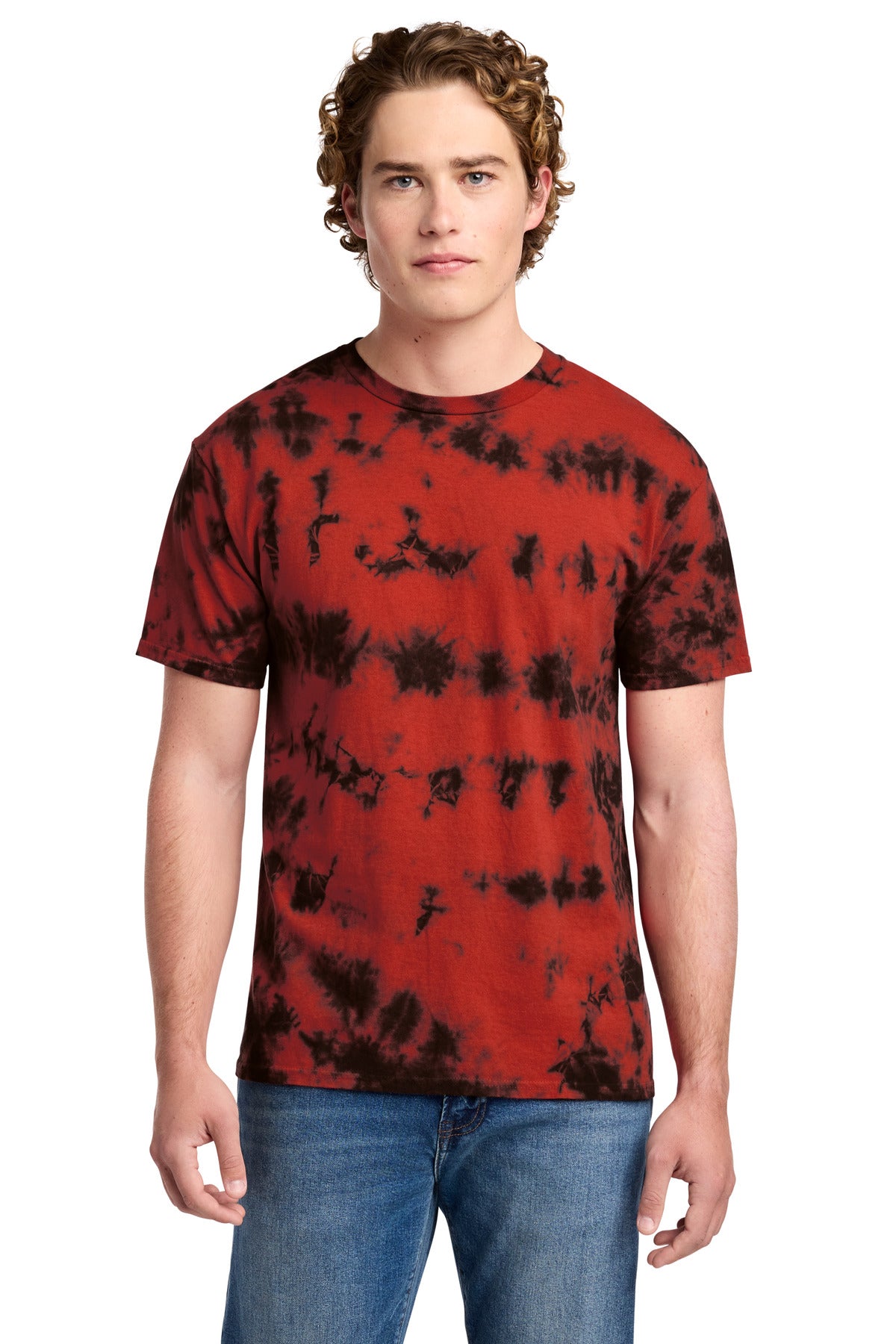 Custom logo Port & Co® Crystal Tie-Dye Tee PC145 in Black/ Red