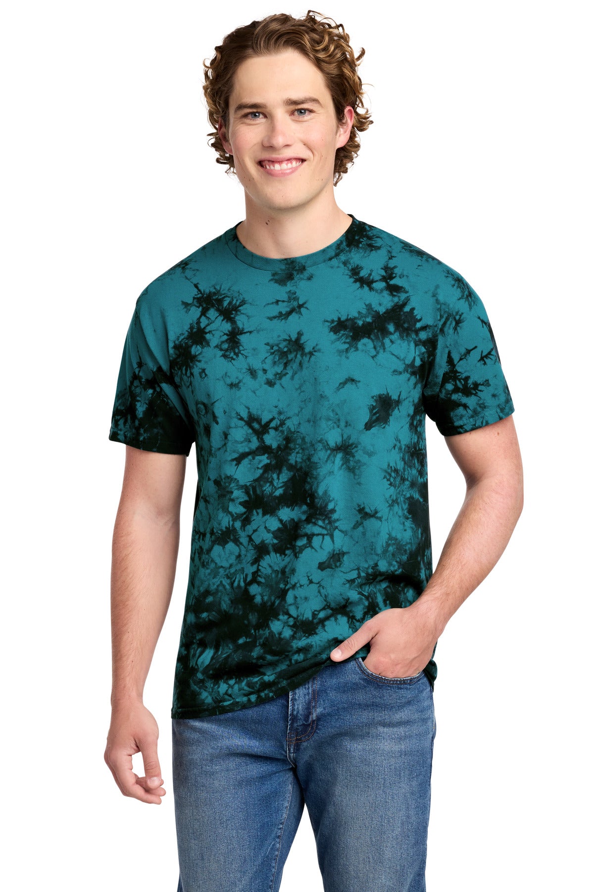 Custom logo Port & Co® Crystal Tie-Dye Tee PC145 in Black/ Teal