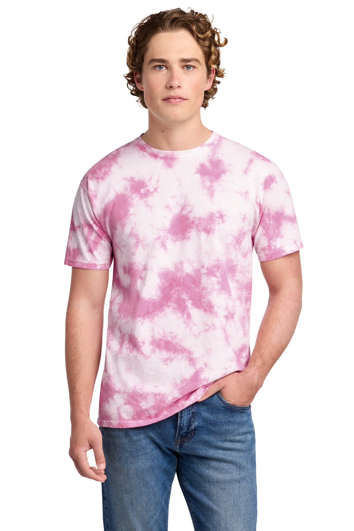 Custom logo Port & Co® Crystal Tie-Dye Tee PC145 in Bright Pink