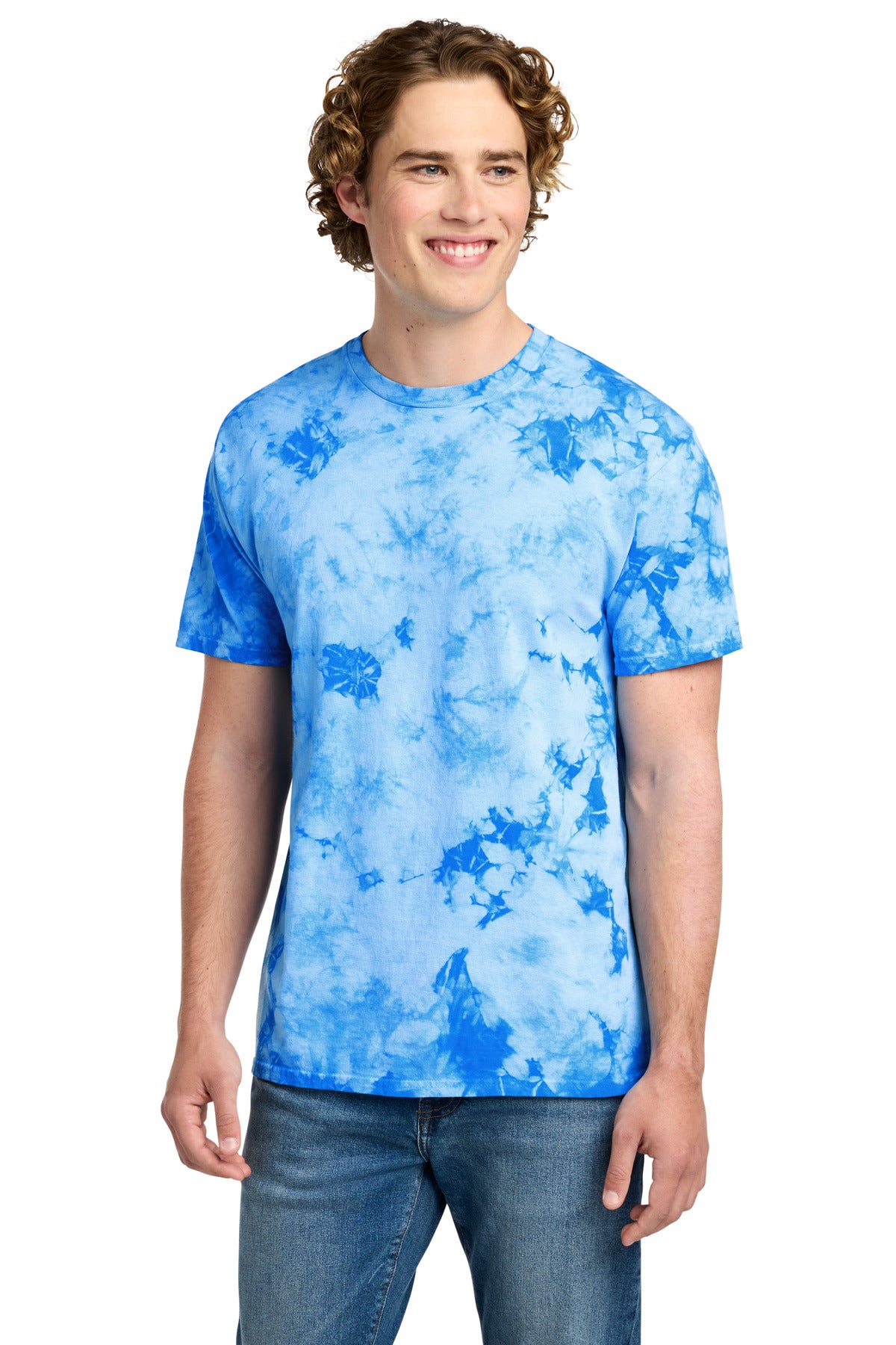 Custom logo Port & Co® Crystal Tie-Dye Tee PC145 in Sky Blue