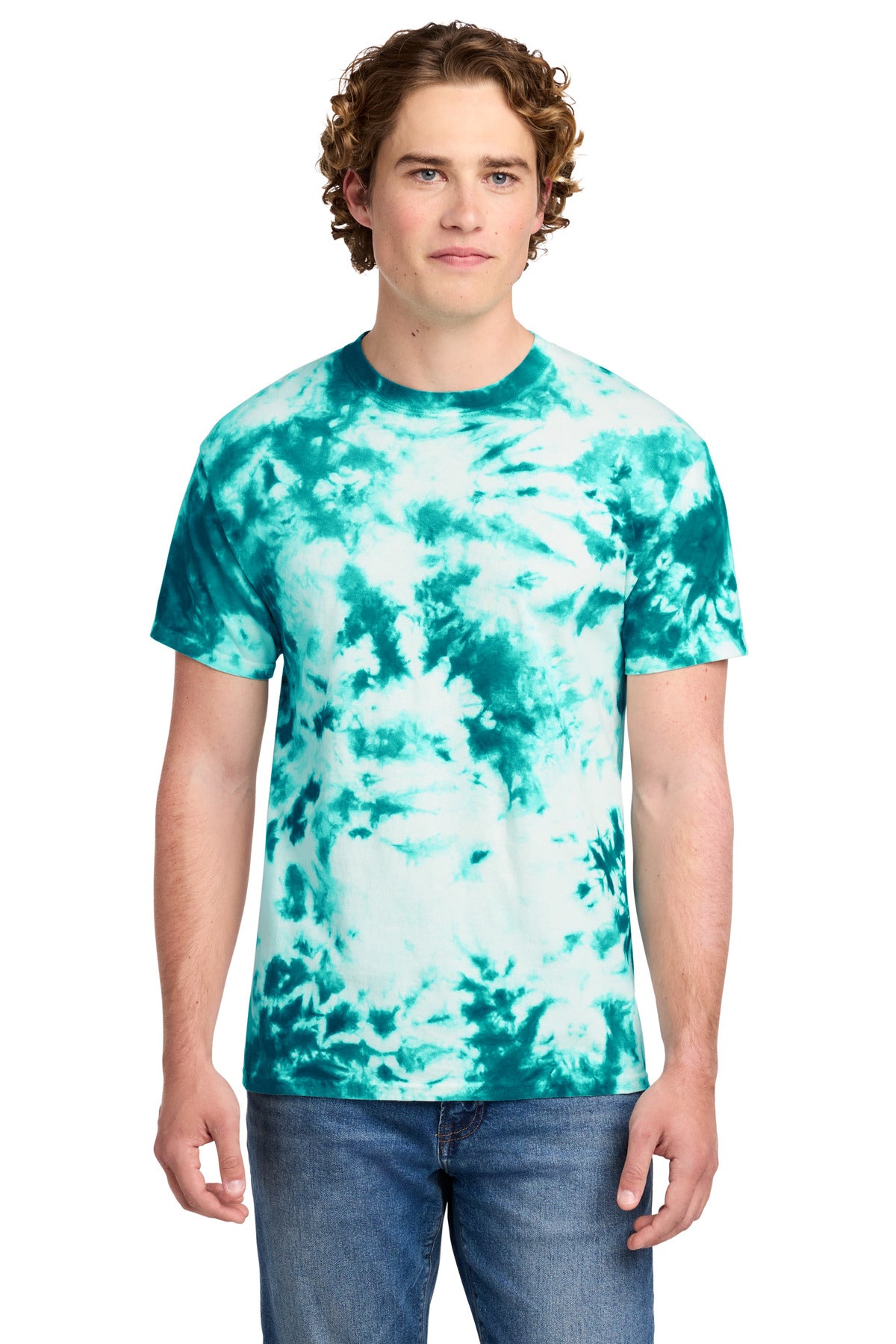 Custom logo Port & Co® Crystal Tie-Dye Tee PC145 in Teal