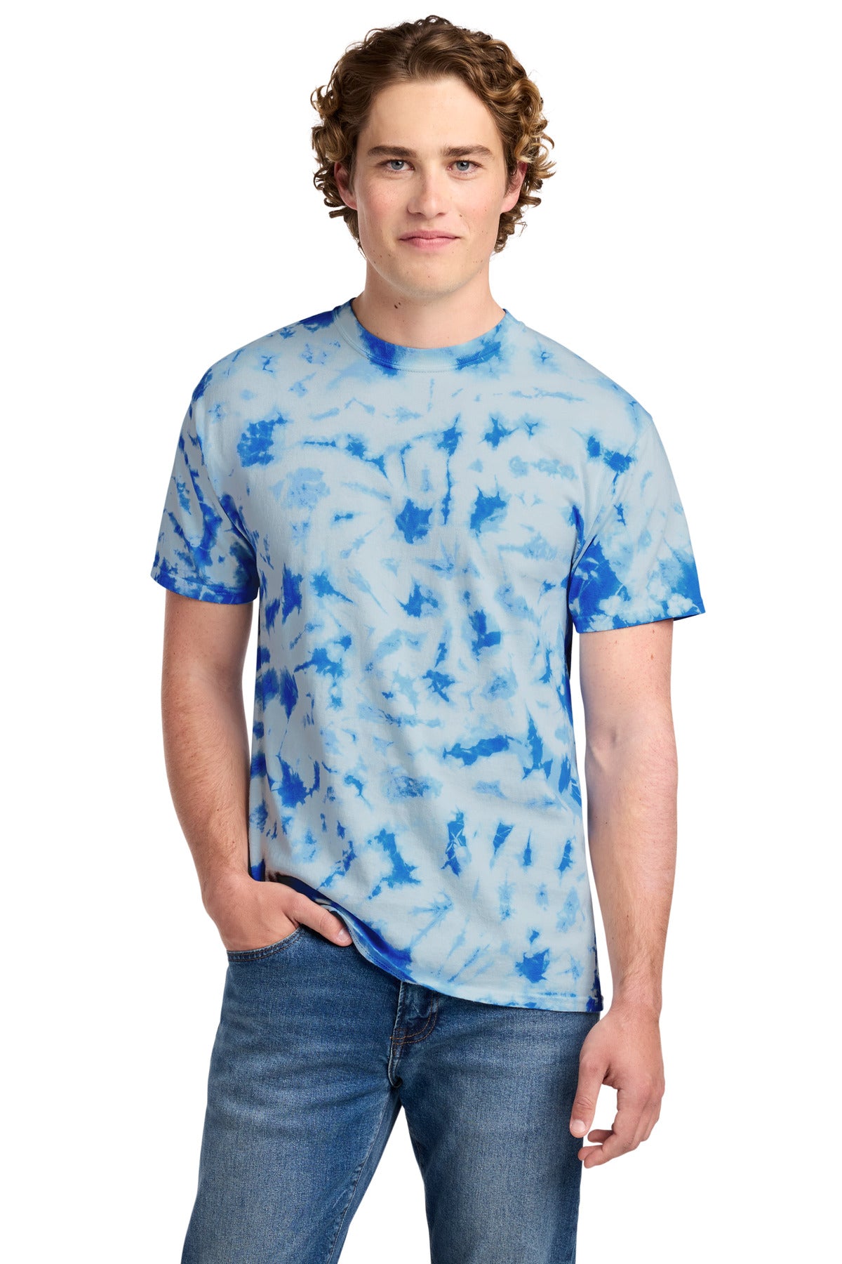 Custom logo Port & Co® Crystal Tie-Dye Tee PC145 in True Royal