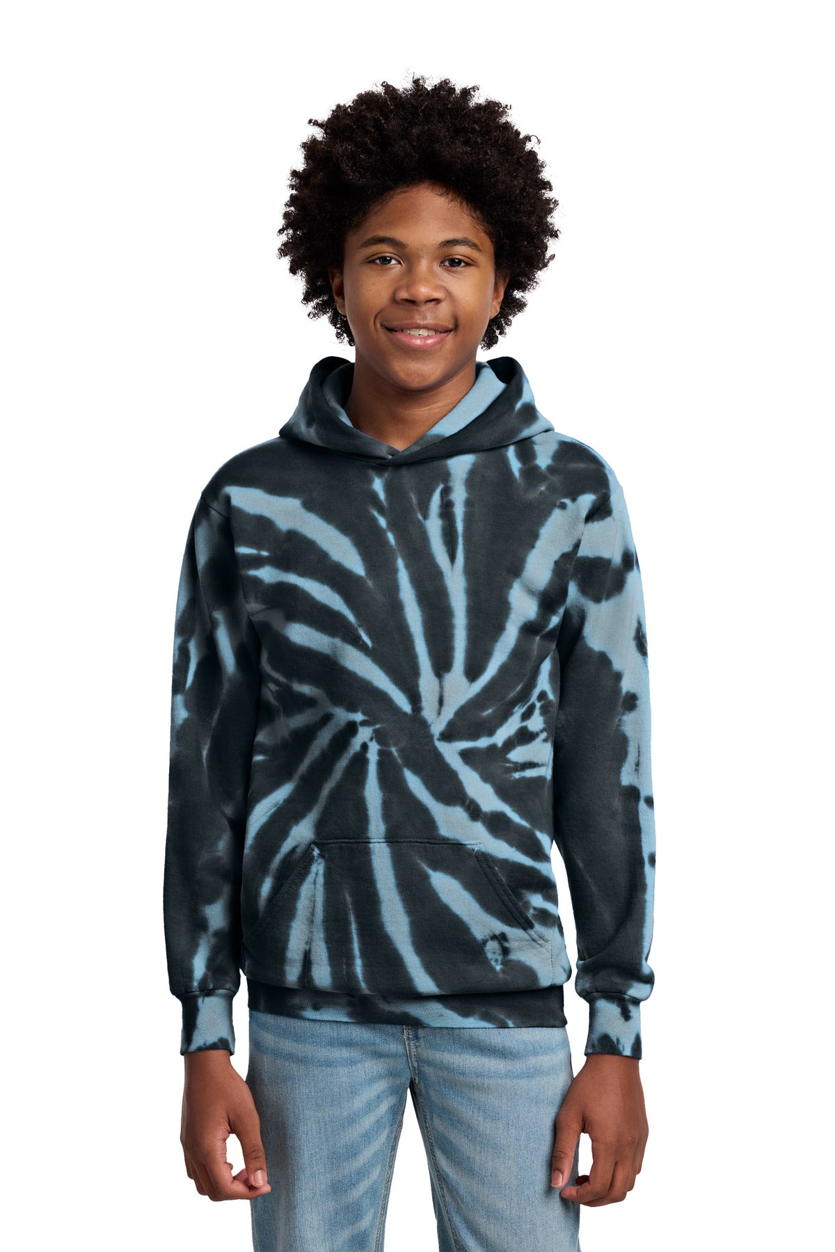 Custom logo Port & Co® Youth Tie-Dye Pullover Hooded Sweatshirt. PC146Y in Black