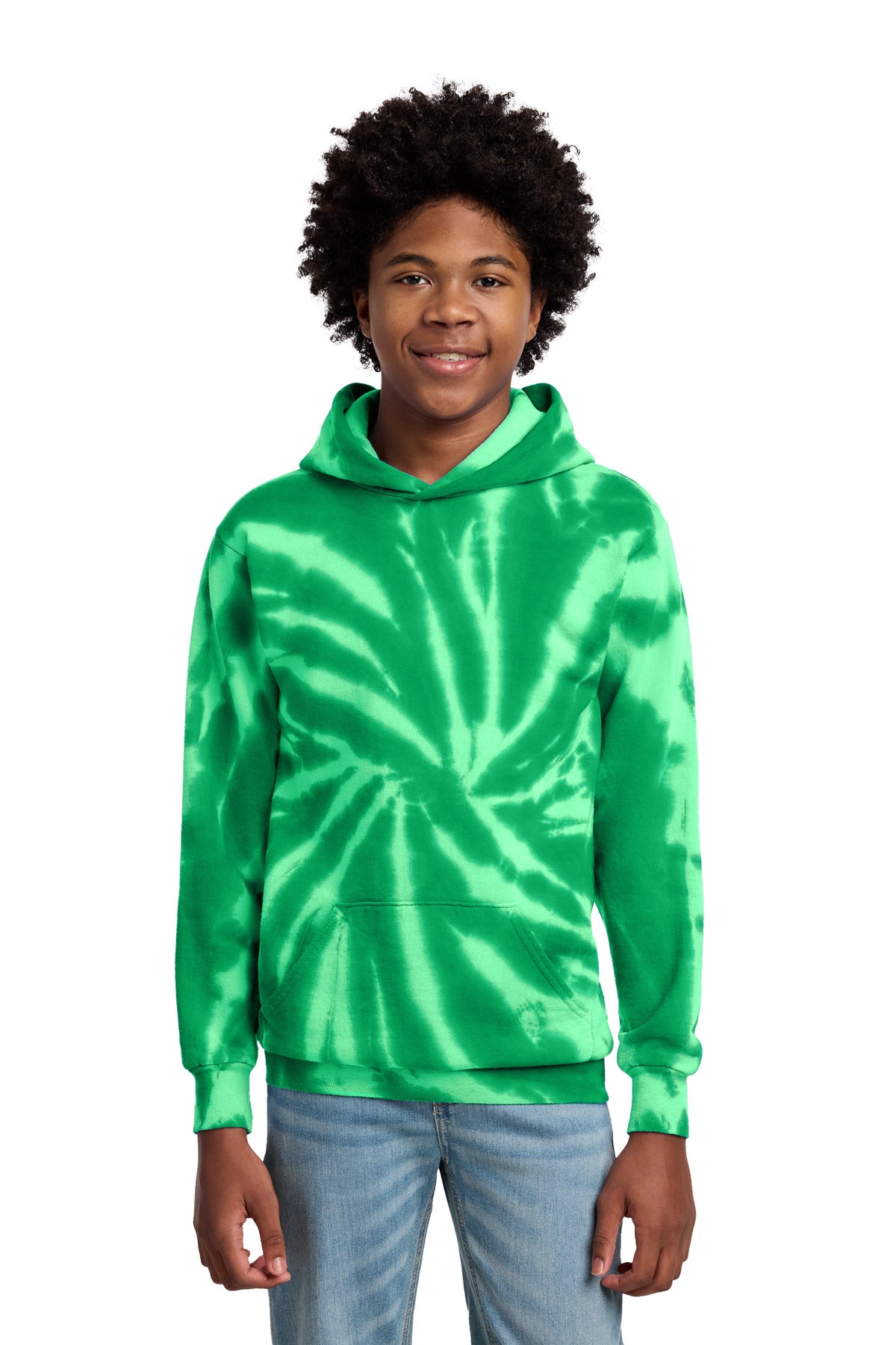 Custom logo Port & Co® Youth Tie-Dye Pullover Hooded Sweatshirt. PC146Y in Kelly