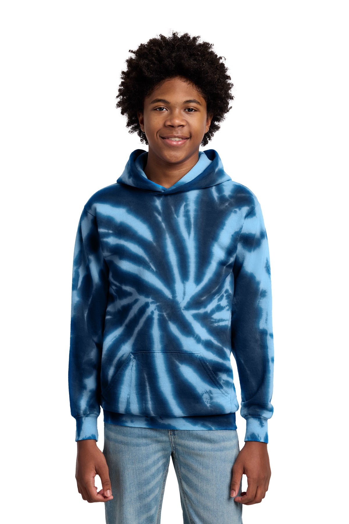 Custom logo Port & Co® Youth Tie-Dye Pullover Hooded Sweatshirt. PC146Y in Navy
