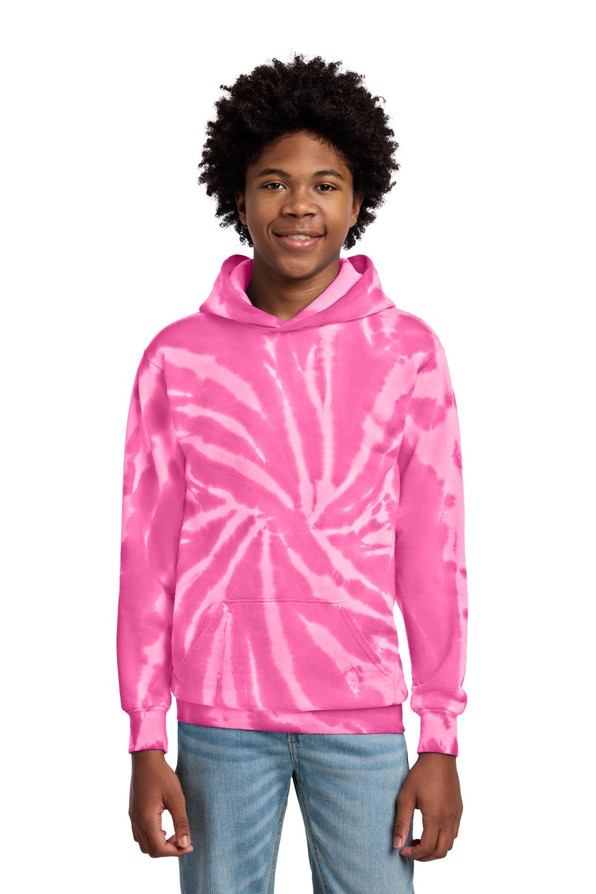 Custom logo Port & Co® Youth Tie-Dye Pullover Hooded Sweatshirt. PC146Y in Pink