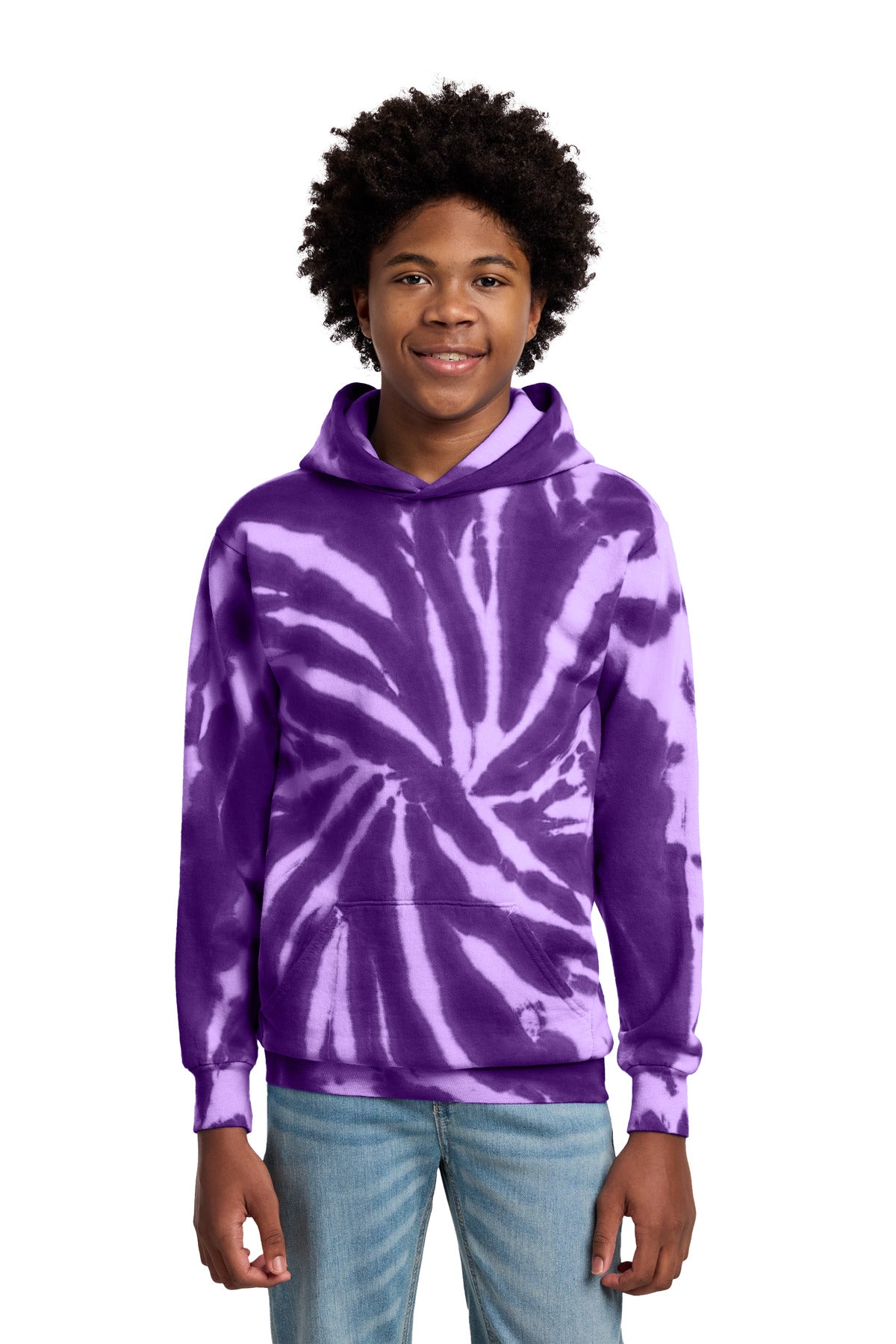 Custom logo Port & Co® Youth Tie-Dye Pullover Hooded Sweatshirt. PC146Y in Purple